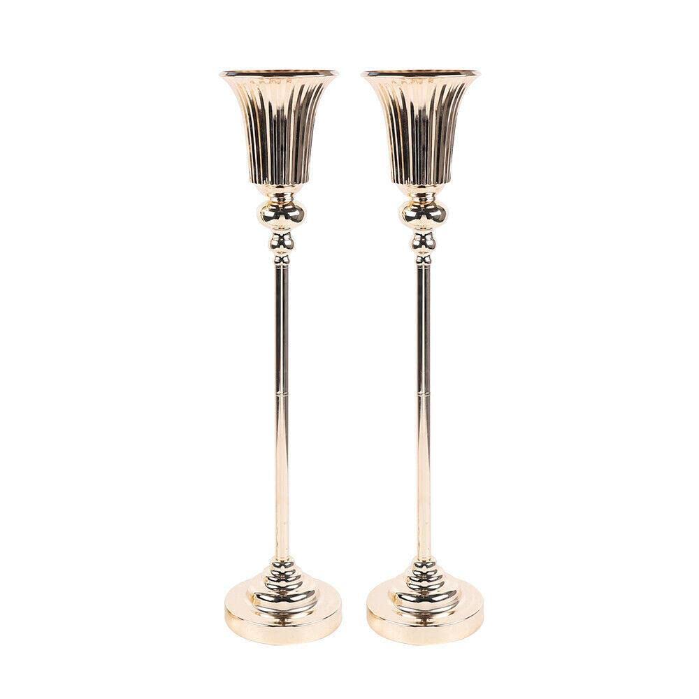 2 Pack Metal Trumpet Floor Vases for Flowers - Modern Decorative Vases for Home, Office, Wedding & Event Decor - Elegant Floral Arrangement Centerpiece for Living Room, Entryway or Dining Table