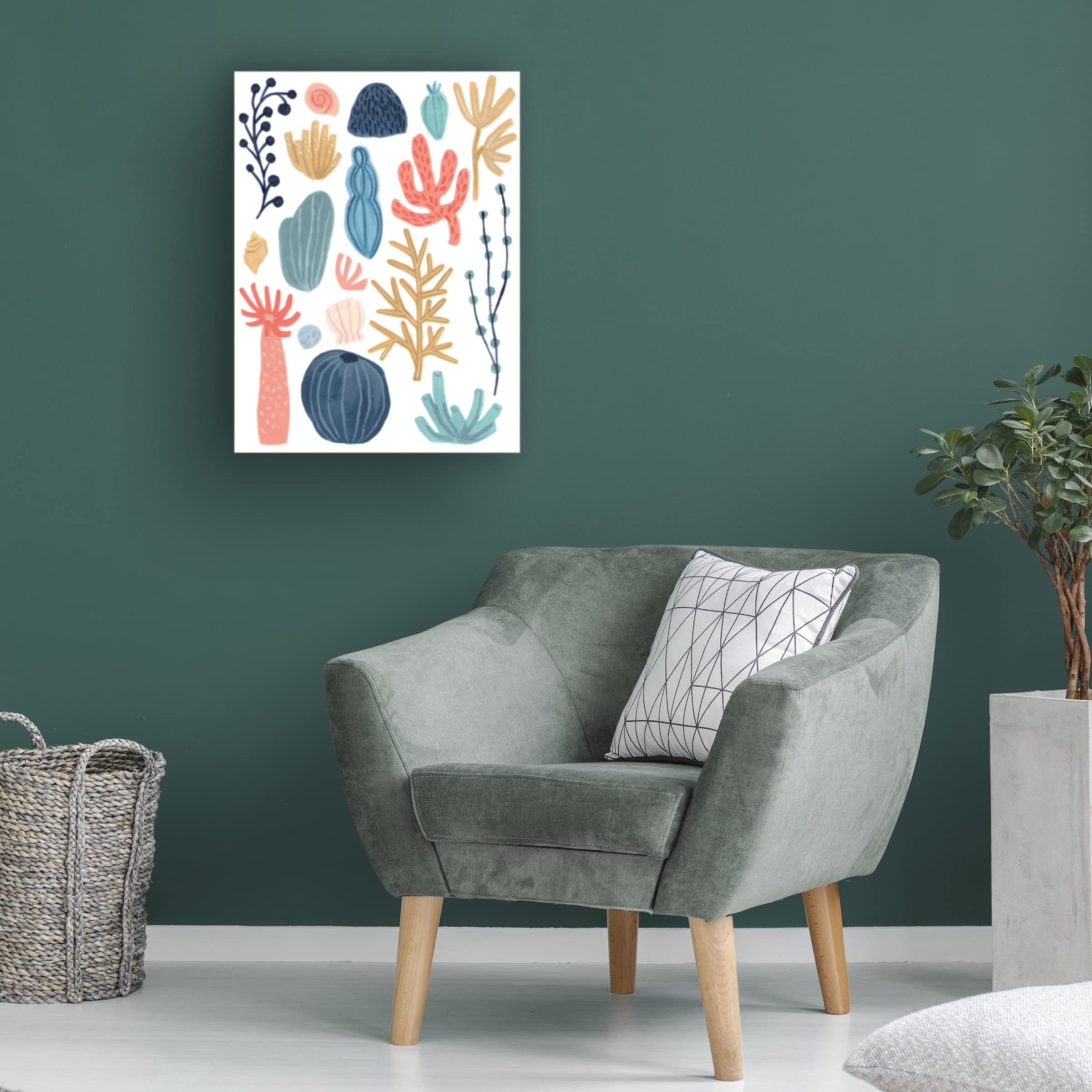 Trademark Fine Art 'Reef Assortment I' Canvas Wall Art Print by June Erica Vess - Vibrant Coral Reef Painting for Beach House Decor, Living Room & Office Wall