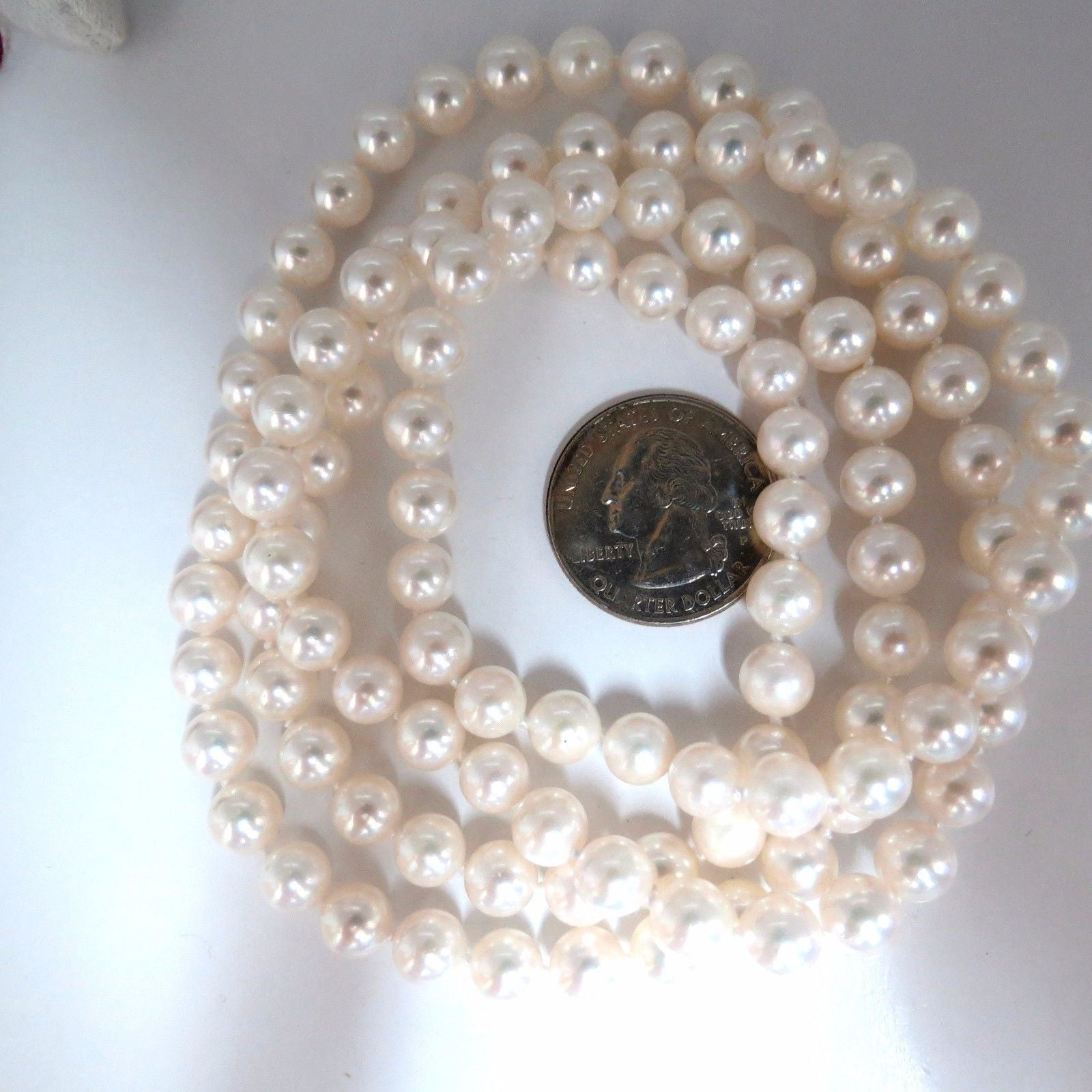 7.3mm Natural Japanese Pearls Endless Necklace - Double Wrap 34 Inch Elegant Jewelry for Women, Perfect for Weddings, Parties & Daily Wear