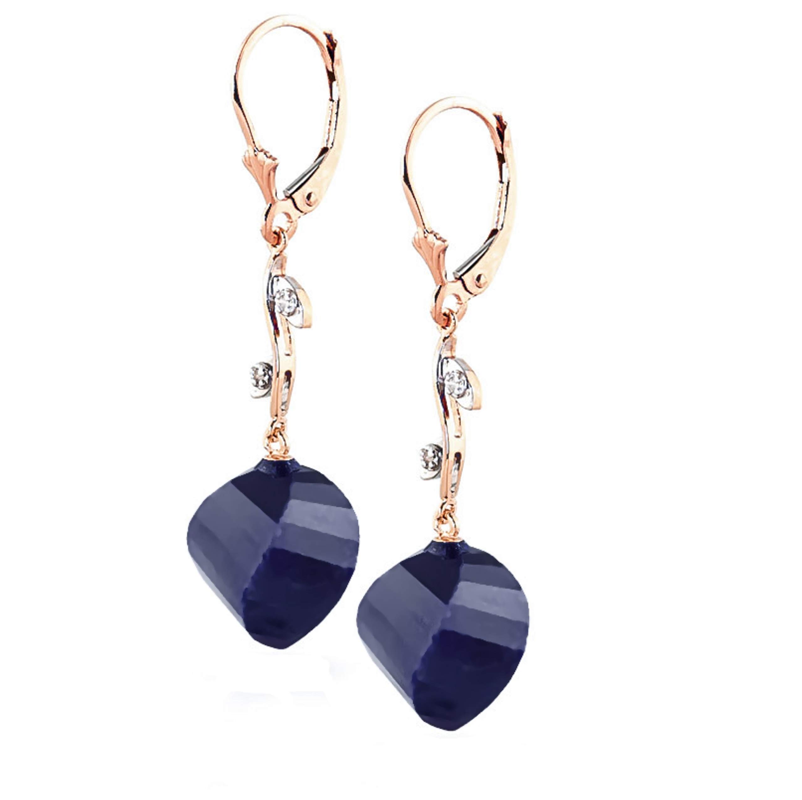 14K Rose Gold Dangle Earrings with Natural Twisted Sapphires & Diamond Accents | Galaxy Gold GG Elegant Jewelry for Women | Perfect for Weddings, Parties & Special Occasions