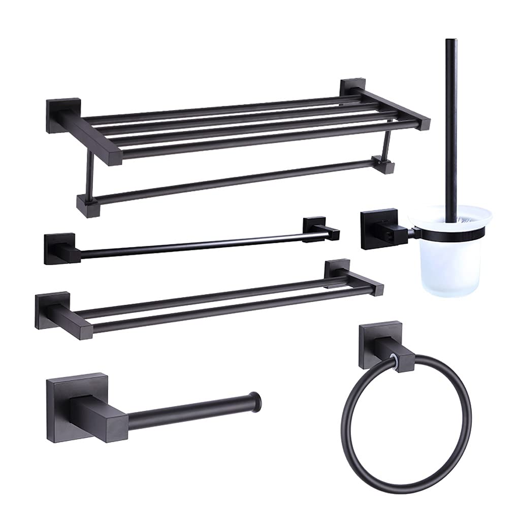 Premium Matte Black Double Towel Bars - WODMB Space Aluminum Bathroom Towel Rack & Hanger with Towel Ring & Toilet Brush Holder | Durable Bathroom Accessories for Modern Homes, Apartments & Hotels