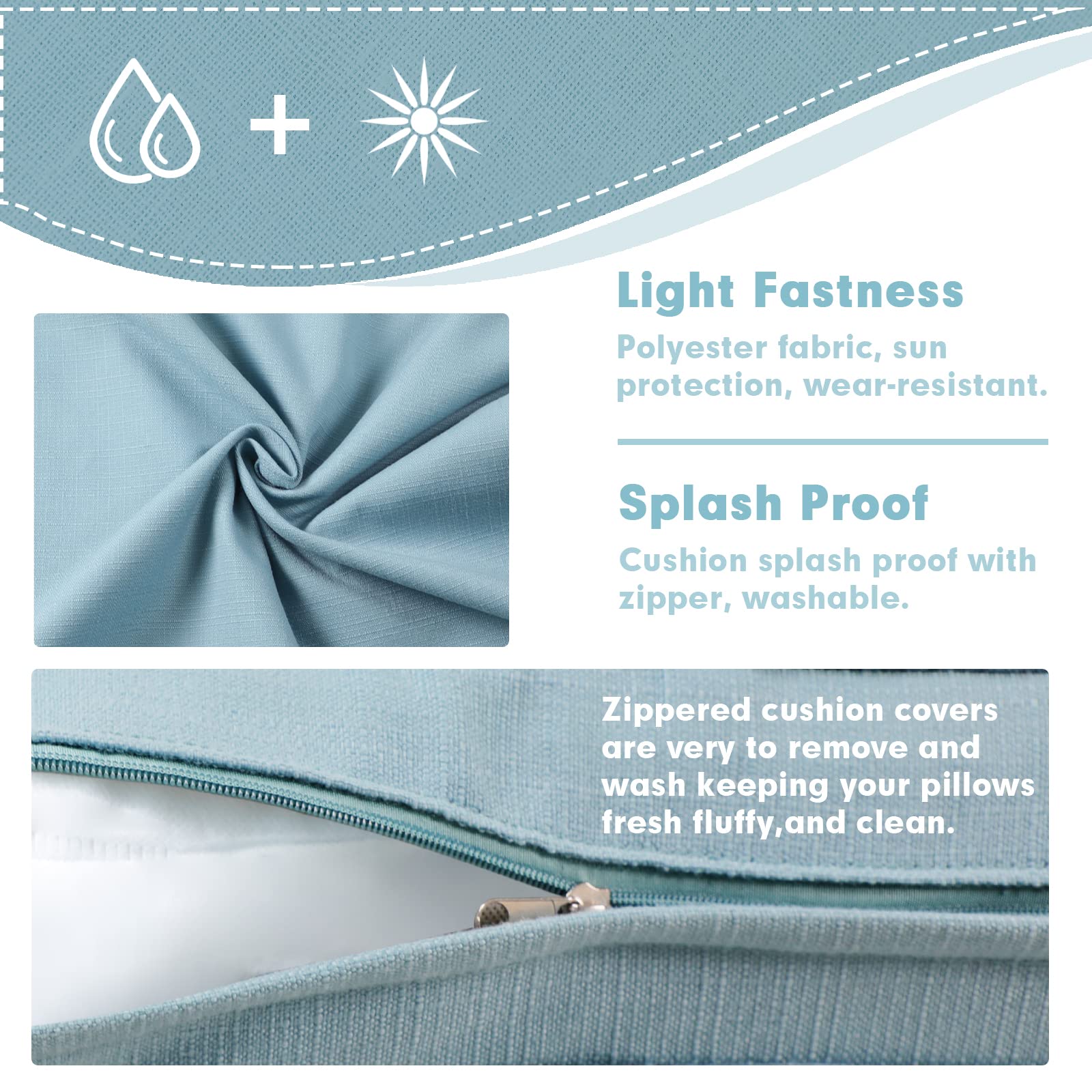 Crownland 12-Piece Outdoor Patio Cushion Covers Set - Waterproof, UV Resistant Sofa Slipcovers with Zipper Closure (4 Seat, 4 Back, 4 Side Covers) Light Blue - Perfect for Garden, Poolside, and Patio Furniture Protection