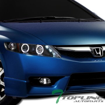 BLK Halo LED Projector Headlights with Amber JY + Bumper Fog Lights for Honda Civic 4D 4Dr - Upgrade Your Night Driving & Style