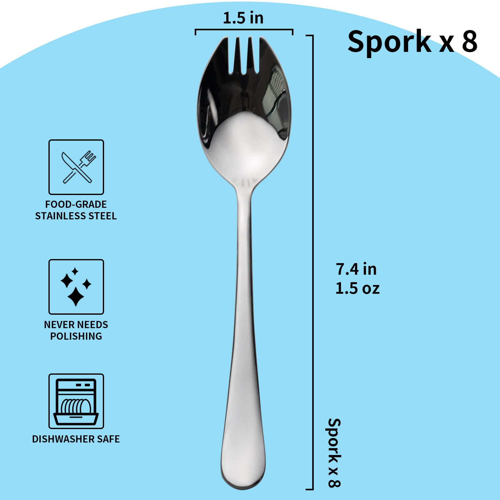 8-Pack Stainless Steel Sporks - 7.4
