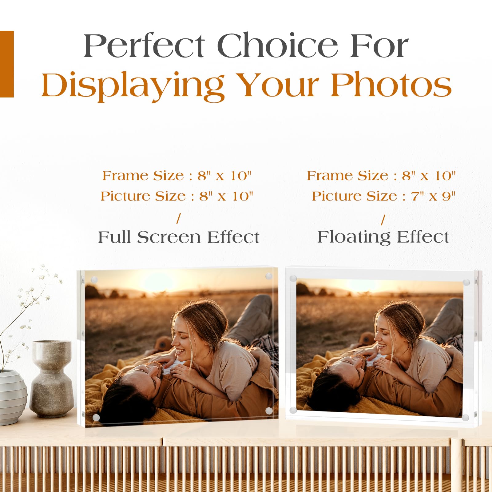 Premium 5 Pack 8x10 Magnetic Acrylic Picture Frames - 20% Thicker Shatterproof Clear Photo Frames, Self Standing Double Sided Display for Wall, Tabletop & Gift Giving - Perfect for Home Decor, Office & Wedding Photos