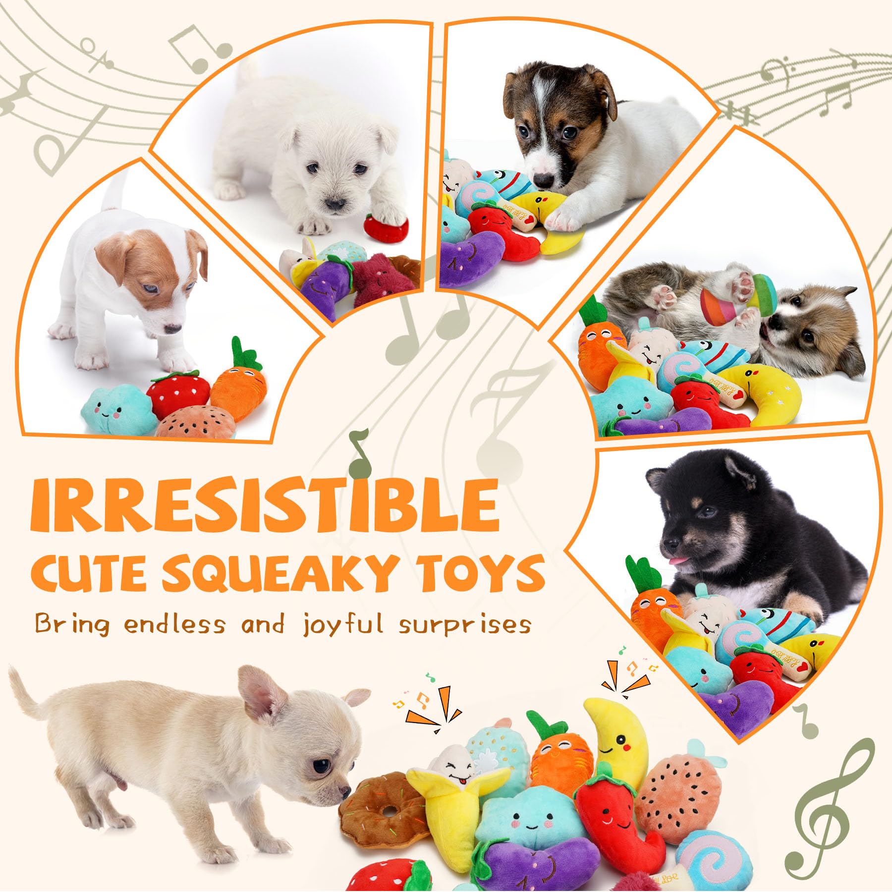 Charming Chorus 20-Pack Squeaky Dog Toys Set with 4 Dog Bags - Irresistibly Cute Plush Puppy Toys for Small Dogs, Interactive Squeak Toys for Fun & Teeth Cleaning - Perfect for Playtime, Training, and Indoor/Outdoor Activities