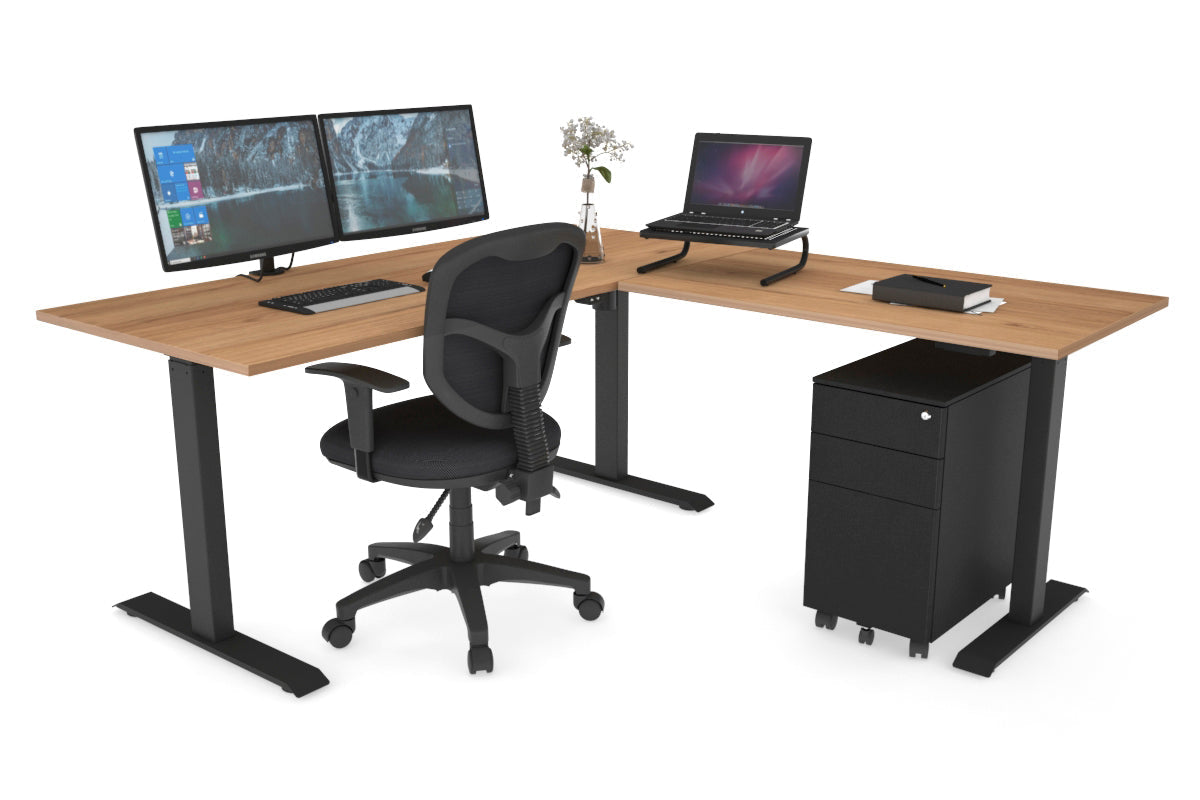 Adjustable Height Corner Workstation with Black Frame [1400L x 1700W] - Ergonomic Home Office Desk for Small Spaces & Standing Work