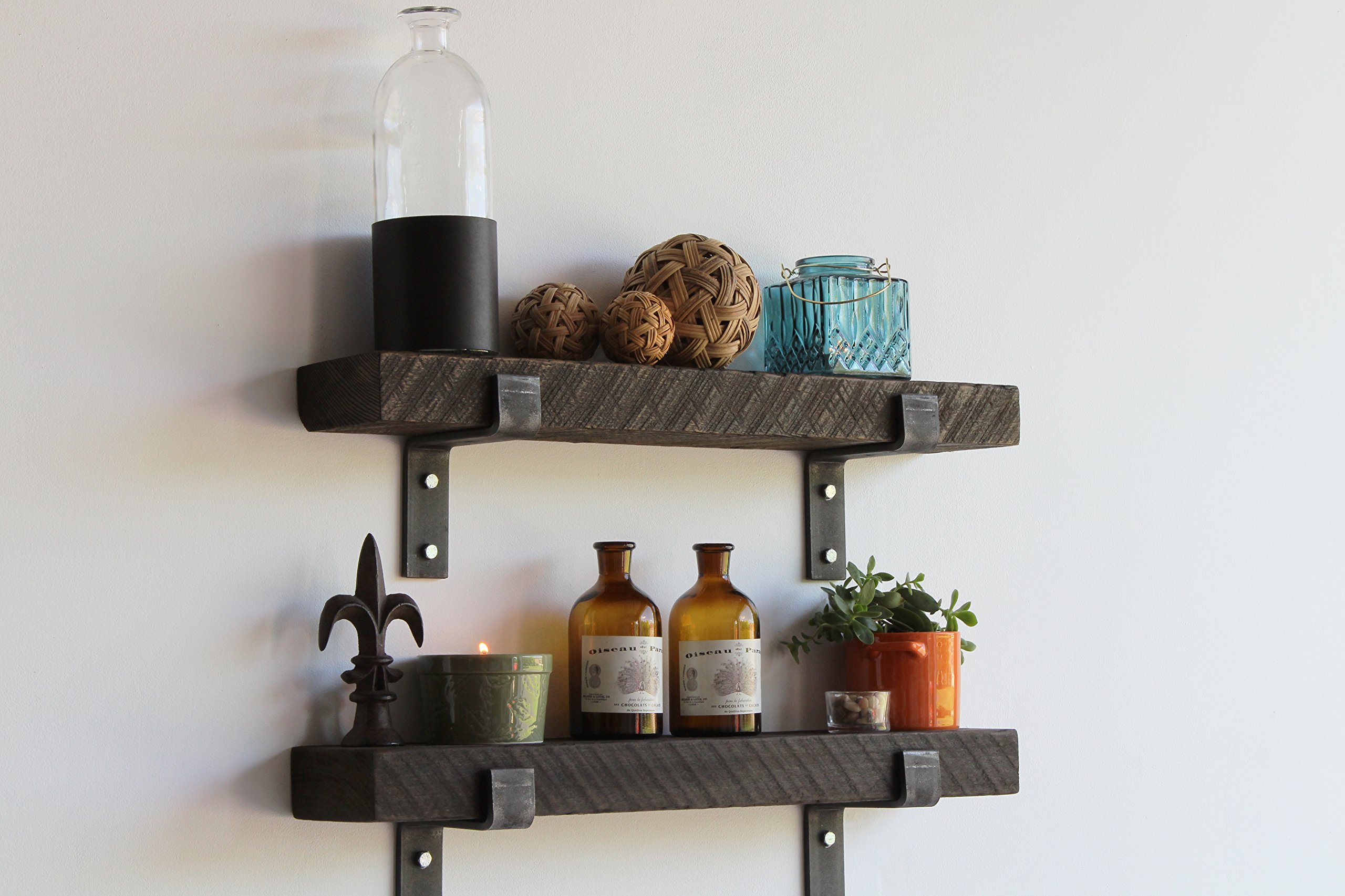 Urban Legacy Accent Shelves Set of 2 - Reclaimed Barn Wood Floating Shelves with Heavy Duty Brackets (18