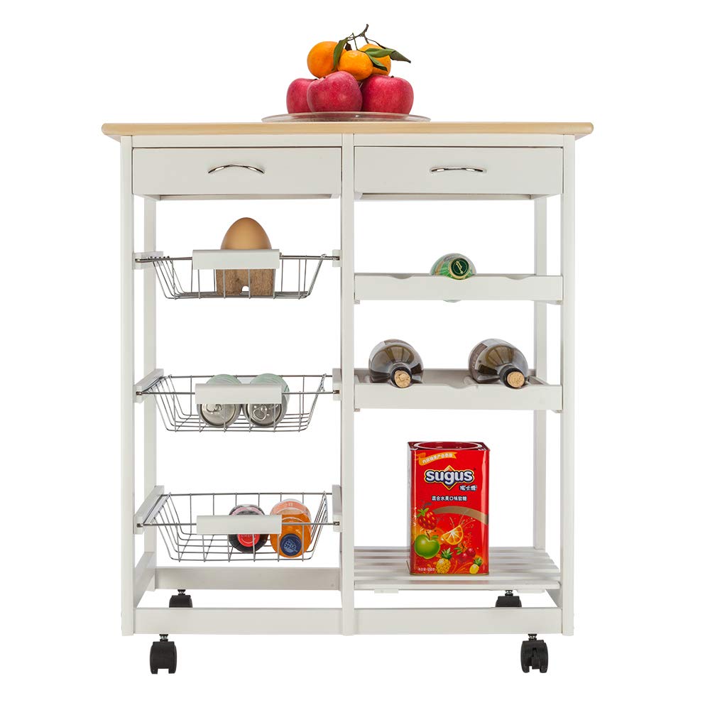 Tenozek Rolling Kitchen Island Cart with Drawers & Wheels for Dining & Storage