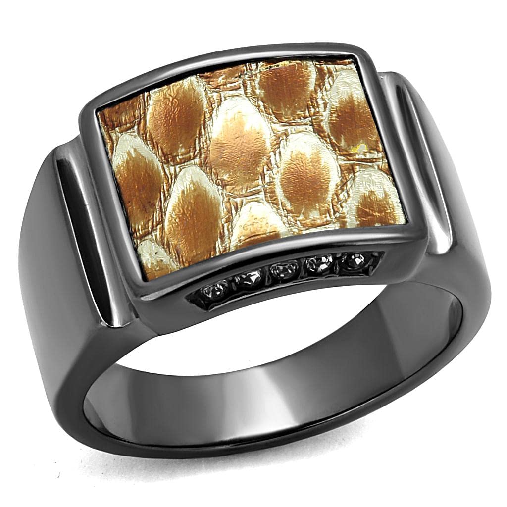 Zawadee Light Black Gun Stainless Steel Ring with Genuine Brown Leather Band TK2738 - Perfect for Men's Fashion, Casual Wear & Gift Giving