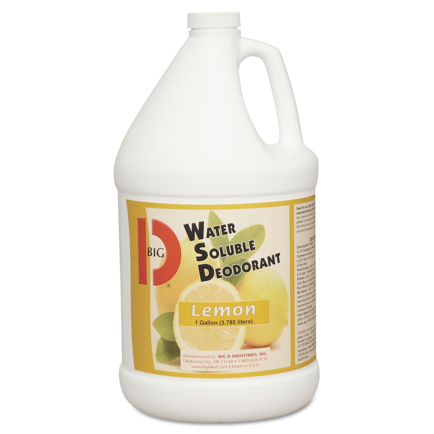 Big D Industries 1618 Water-Soluble Lemon Scented Deodorant - 1 Gallon Bottle (Case of 4 Gallons) | Industrial & Commercial Use for Restrooms, Locker Rooms & Waste Management Areas