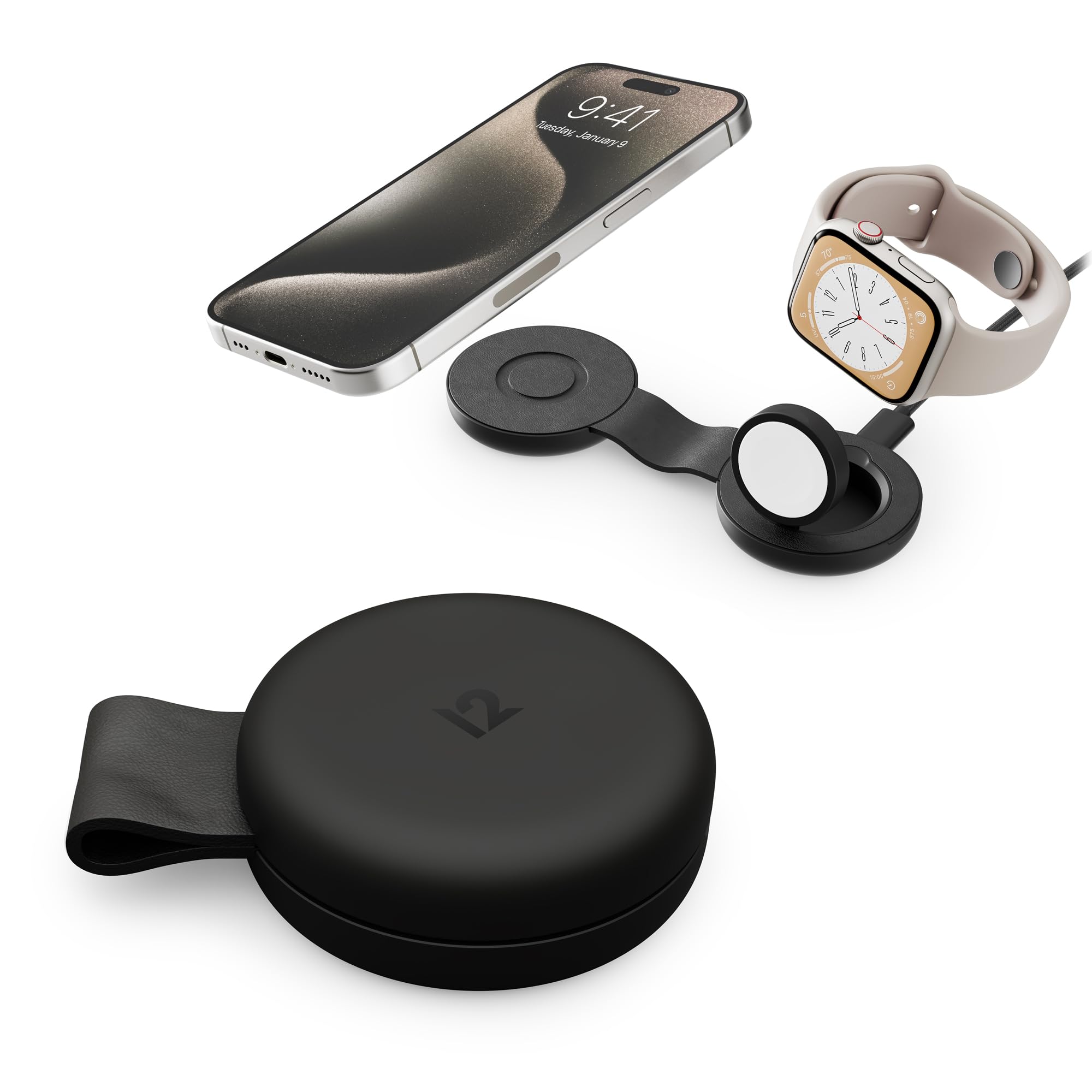 Twelve South Butterfly SE 2-in-1 Qi2 USB-C MagSafe Charging Station - Fast Wireless Charger for iPhone 15/14/13/12 Series, Apple Watch & AirPods Pro - Compact Travel Charging Stand for Apple Devices (Black) | Perfect for Home, Office & On-the-Go Charging