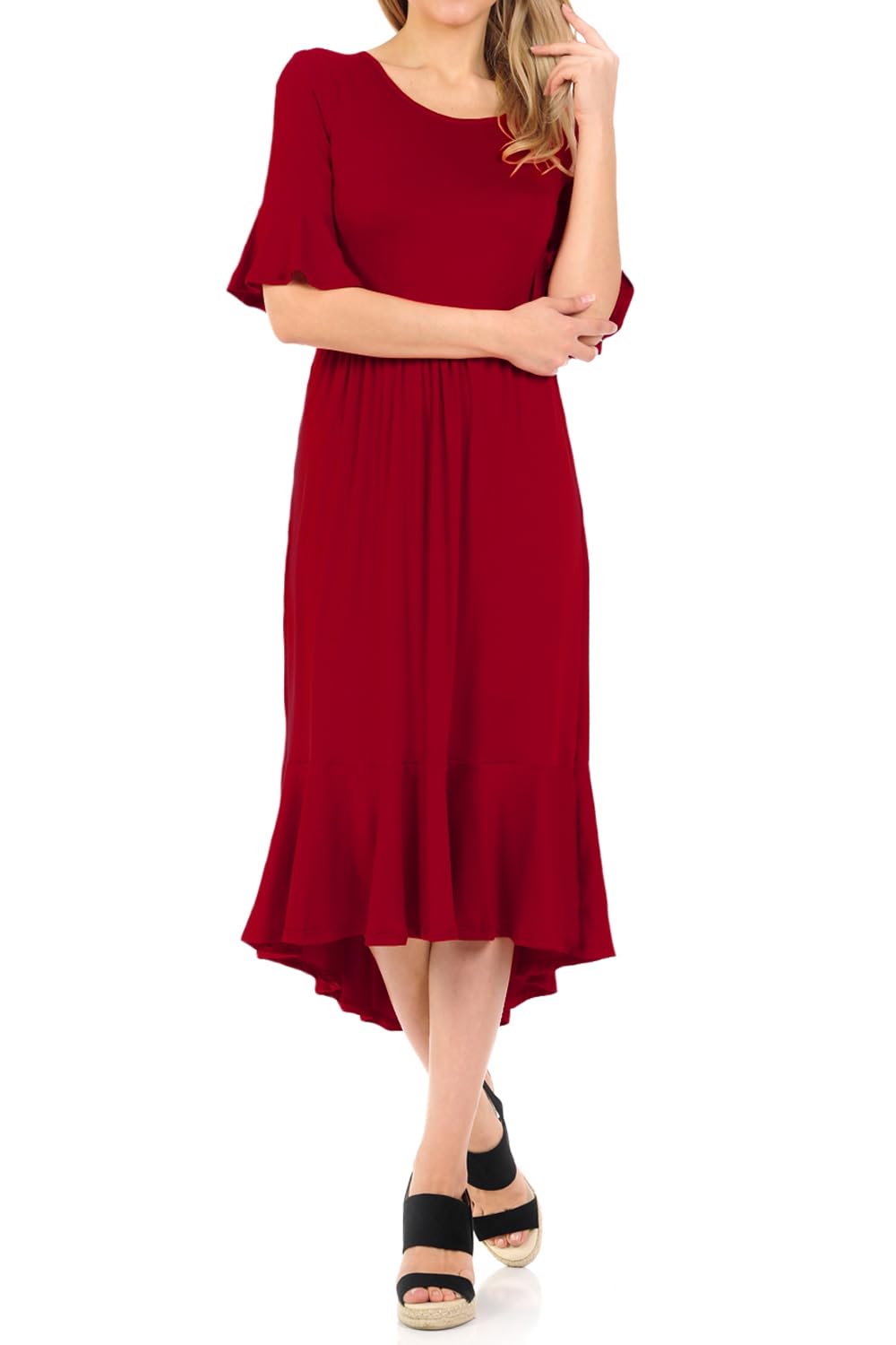 Iconic Luxe Women's Premium Knit Cropped Bell Midi Dress - Elegant Casual & Party Wear for Spring/Summer