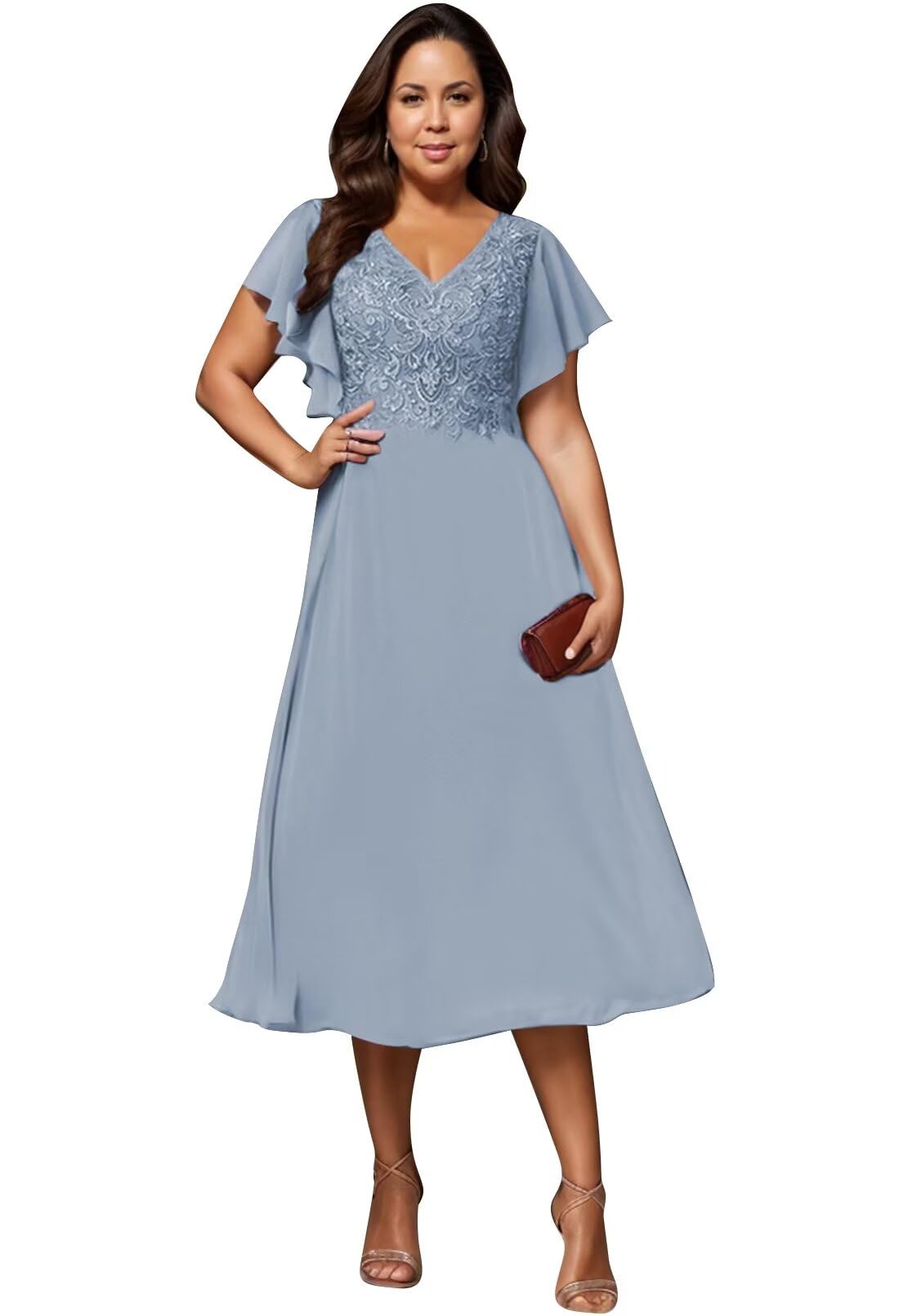 Elegant Tea Length Mother of The Bride Dress - Lace & Chiffon Formal Gown for Weddings, Prom & Special Occasions | Perfect for Wedding Parties, Evening Events & Formal Celebrations