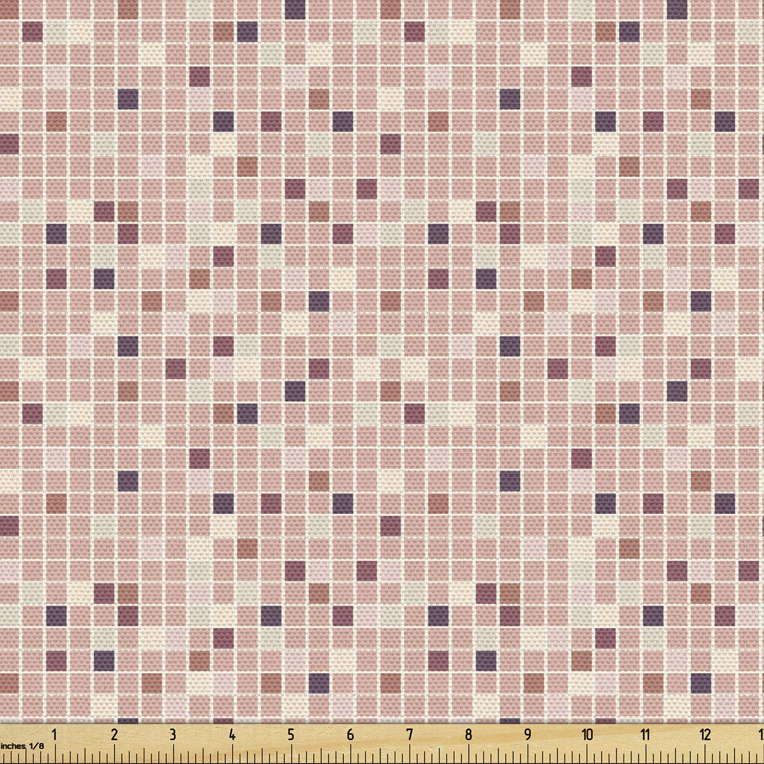 Lunarable Dusty Rose Fabric by The Yard - Square Mosaic Tile Design in Retro Geometric Colors for Upholstery, Home Decor | Perfect for DIY Pillows, Curtains & Bohemian Home Accents (Rose Peach Plum)