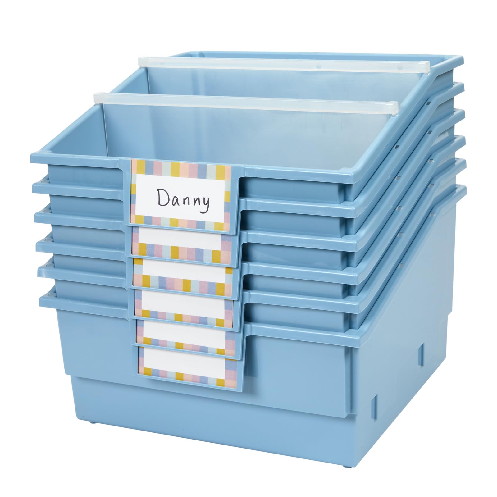 Really Good Stuff Picture Book Classroom Library Bins with Dividers - 6 Pack - Smoke Blue | Durable Book Storage Organizer for Teachers | Perfect for Classroom, Homeschool & Kids' Reading Corner Organization