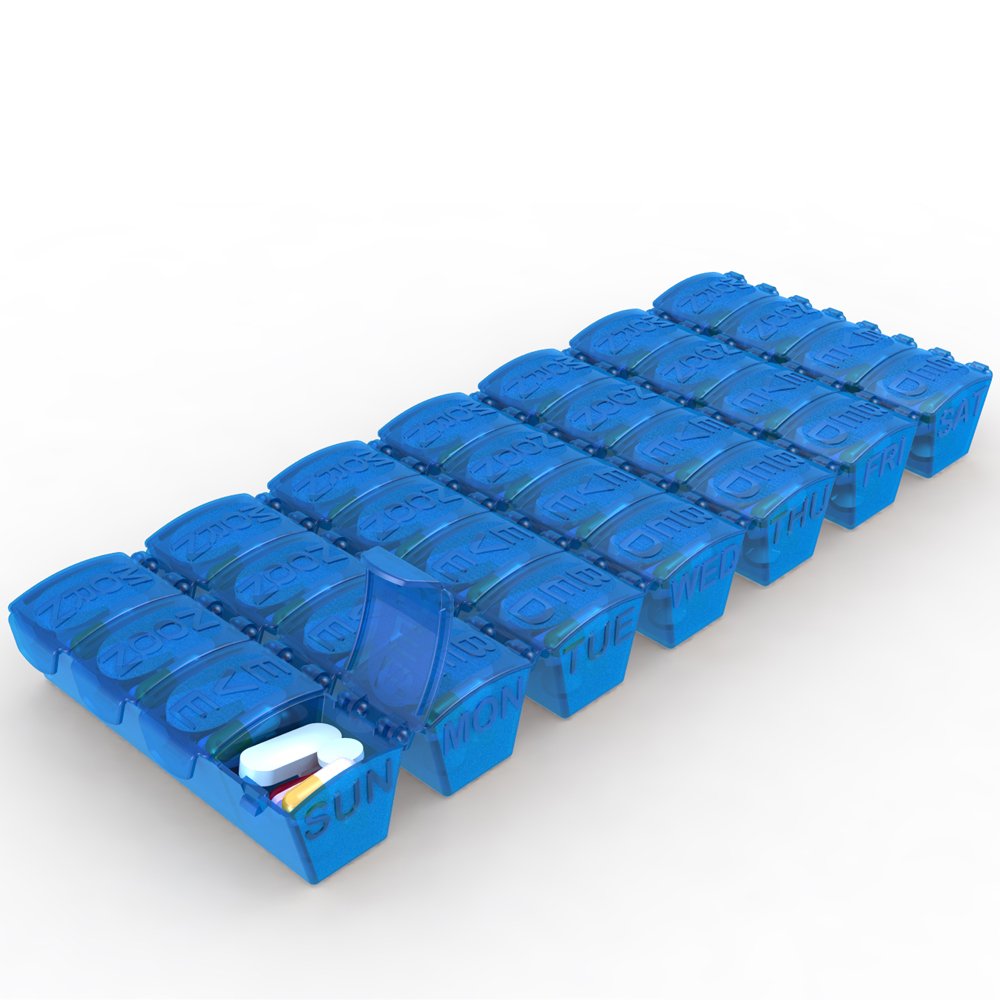 4Thought Large 7-Day Pill Organizer - Durable Weekly Medication Planner with AM/PM Compartments - Perfect for Daily Vitamins, Supplements & Prescription Pills - Ideal for Travel, Home & Office Use