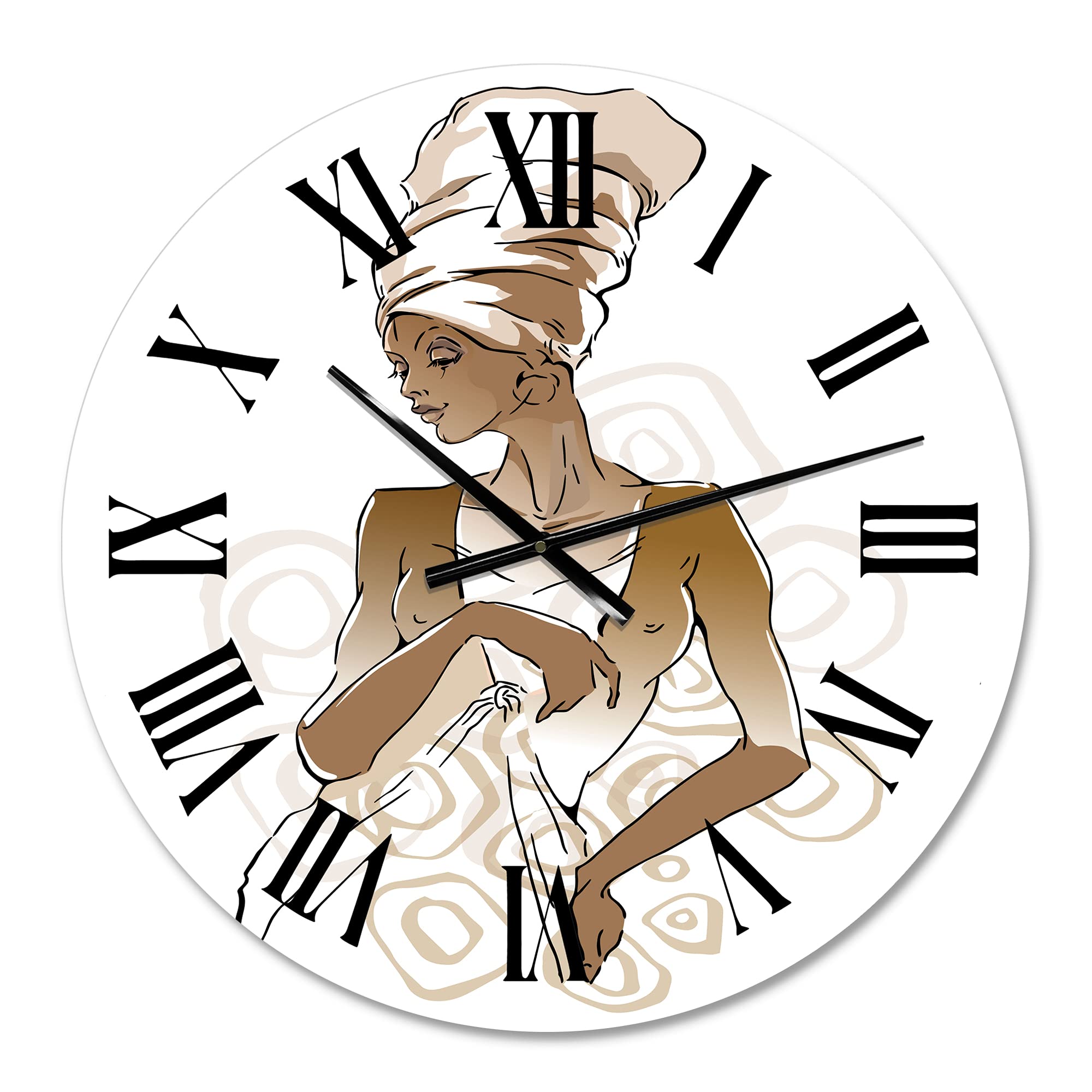 DesignQ Modern Wall Clock with African American Woman Portrait - Large Decorative Clock for Kitchen, Living Room, Bedroom & Office | Silent Non-Ticking Home Decor