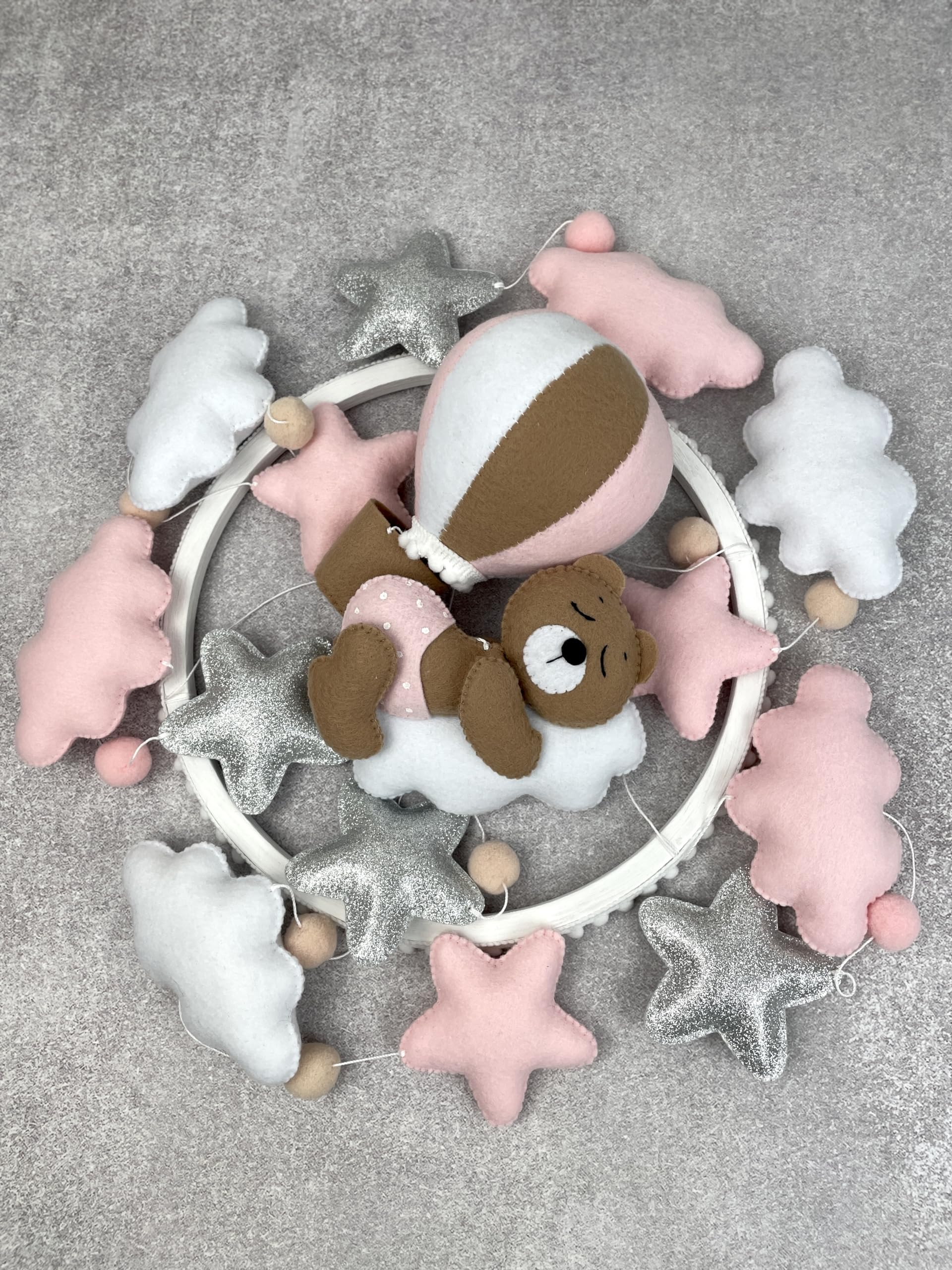 Pink Teddy Bear Baby Mobile for Crib - Balloon Themed Nursery Decor, Newborn Girl Gift for Baby Shower & New Moms | Perfect for Nursery Room, Baby Girl Bedroom & New Mom Gifts