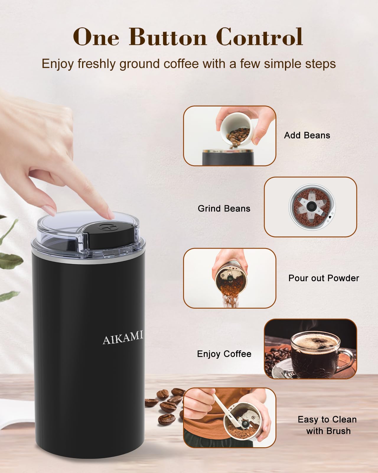 4 in 1 Single Serve Coffee Maker with Built-in Milk Frother & Grinder - Compatible with K-Cups & Ground Coffee - 30oz Removable Water Tank - 6-14oz Brew Sizes - Perfect for Home, Office & Small Kitchens - Compact Espresso Machine for Latte, Cappuccino & Americano Lovers