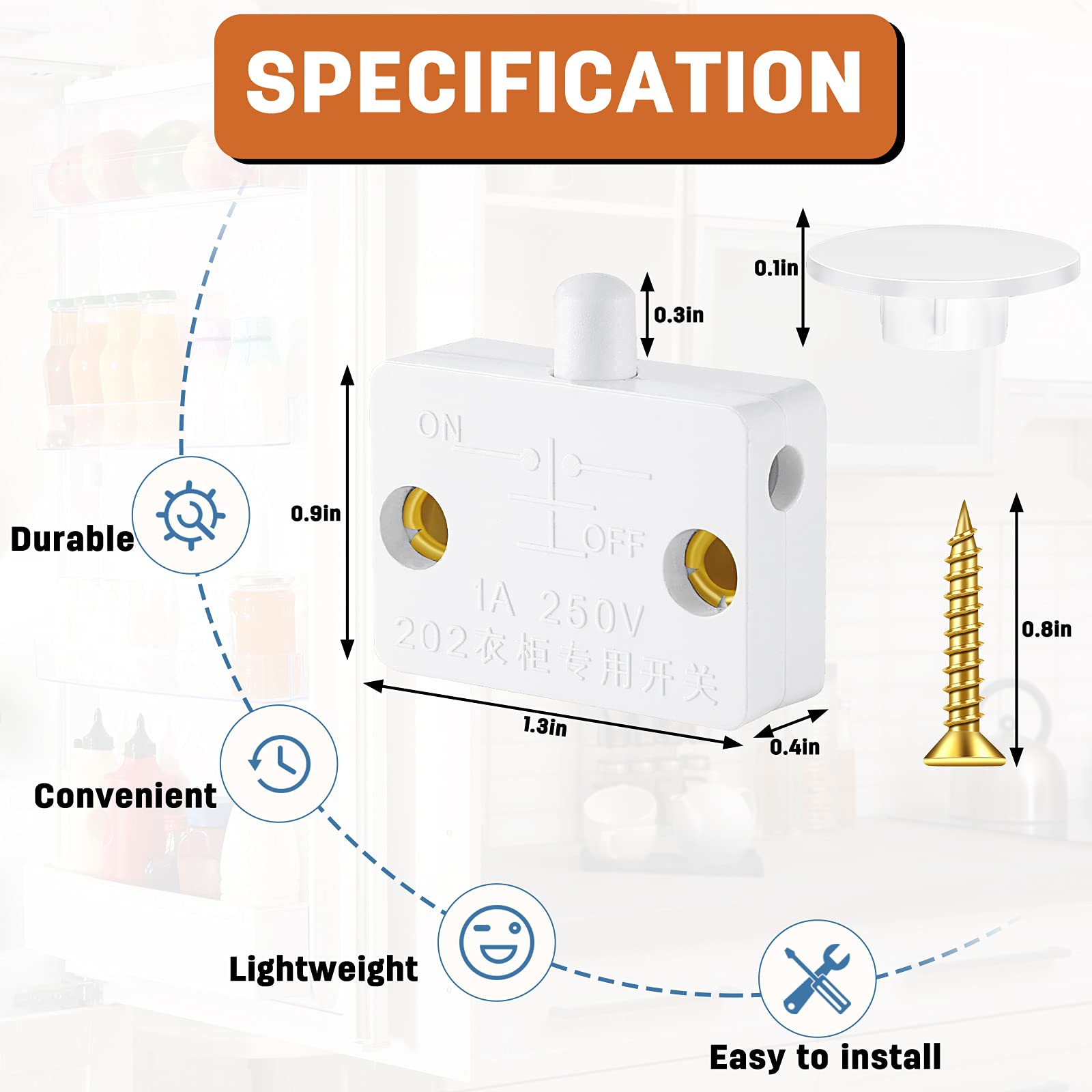 Honoson 8-Piece Cabinet Door Switch Kit for Closet Light - Automatic Touch Activated Lamp Switch for Wardrobe - Compatible with 12V, 24V, 110V (White & Black) - Perfect for Bedroom, Walk-in Closet, and Storage Room Lighting
