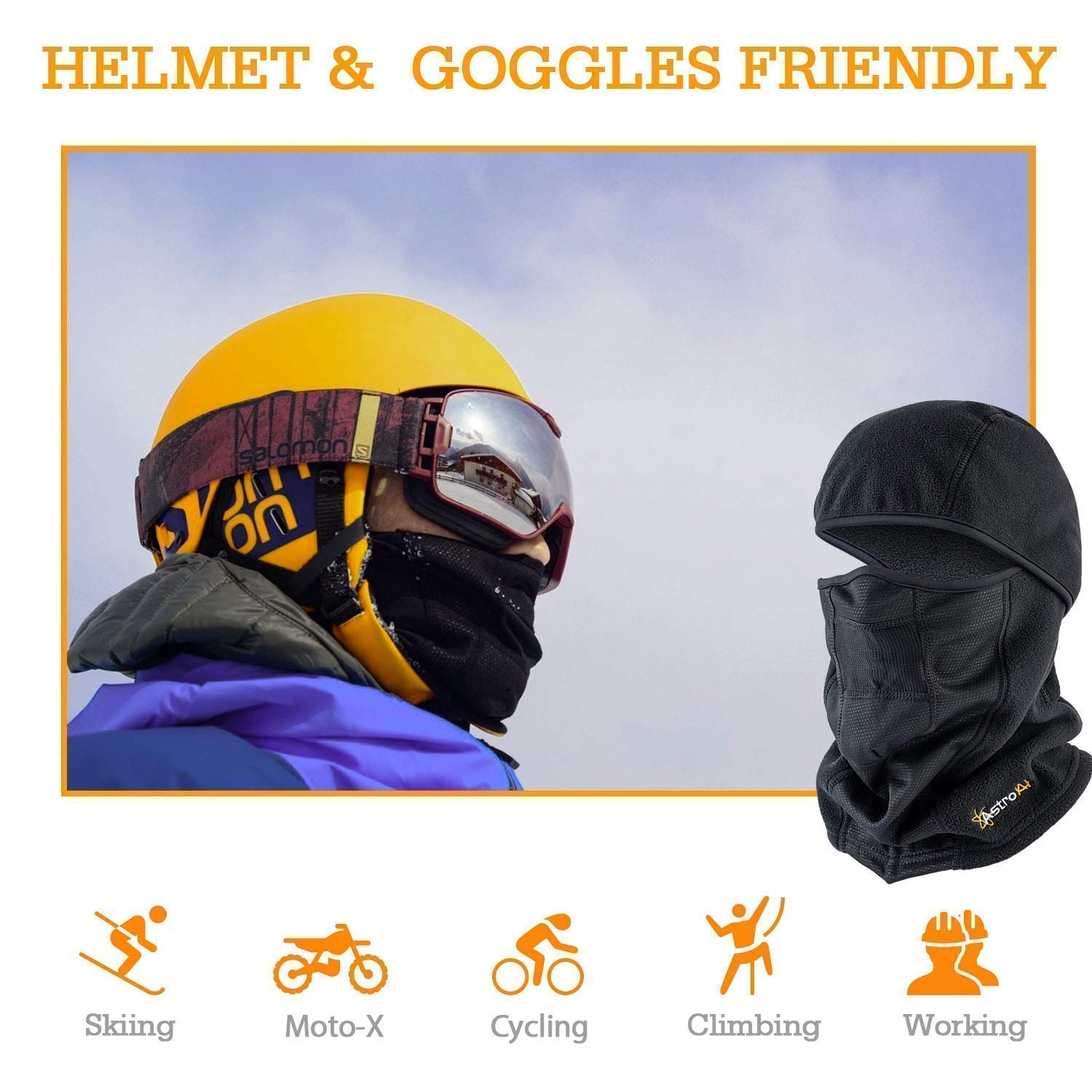 AstroAI Ski Mask Balaclava - Windproof & Breathable Cold Weather Face Cover for Skiing, Snowboarding, Motorcycling (Polar Fleece, Black & Navy Blue Bundle) - Perfect for Winter Sports & Outdoor Activities
