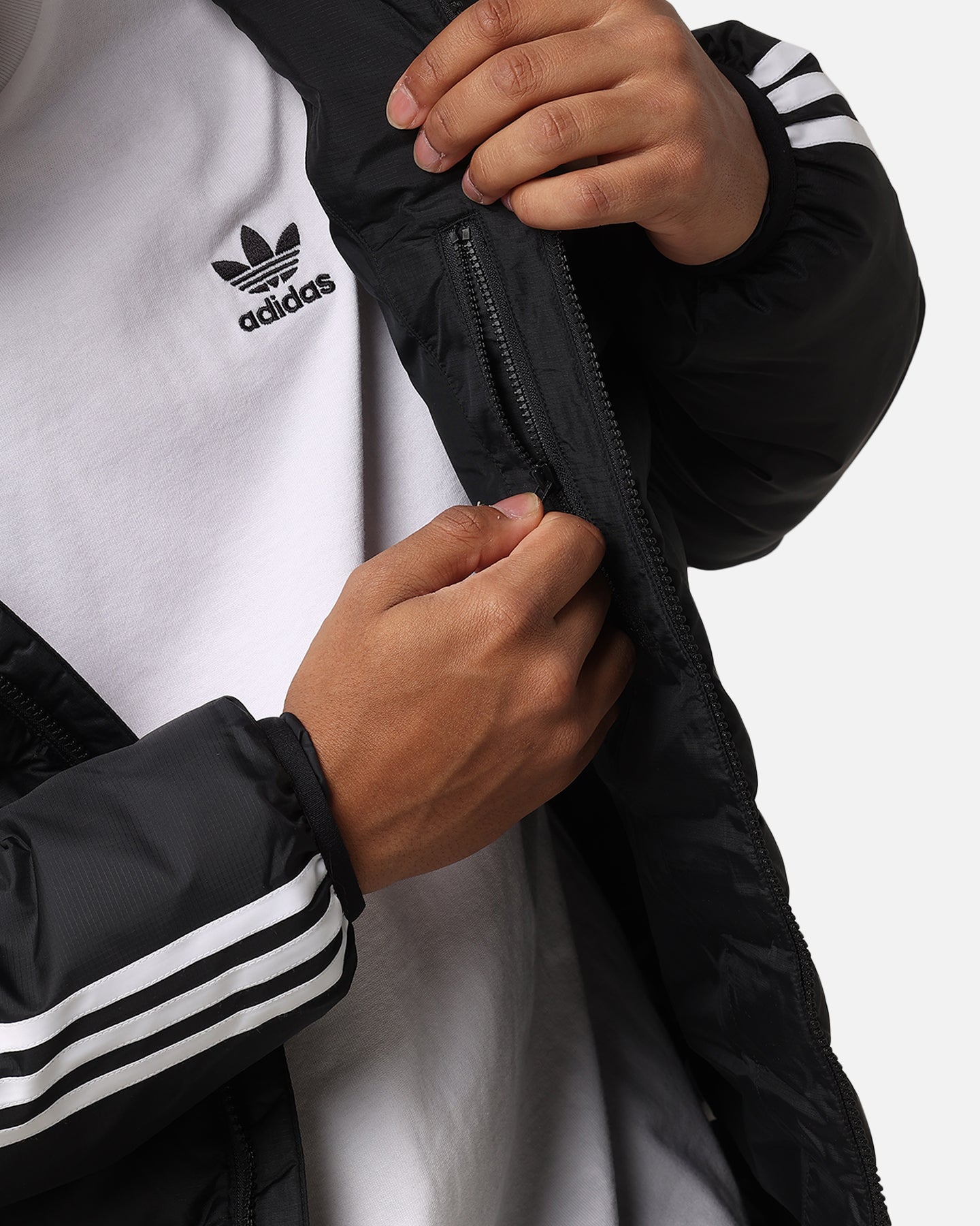 Adidas Padded Hooded Jacket for Men & Women - Black/White Winter Coat with Warm Fleece Lining - Perfect for Outdoor Activities, Hiking & Casual Wear