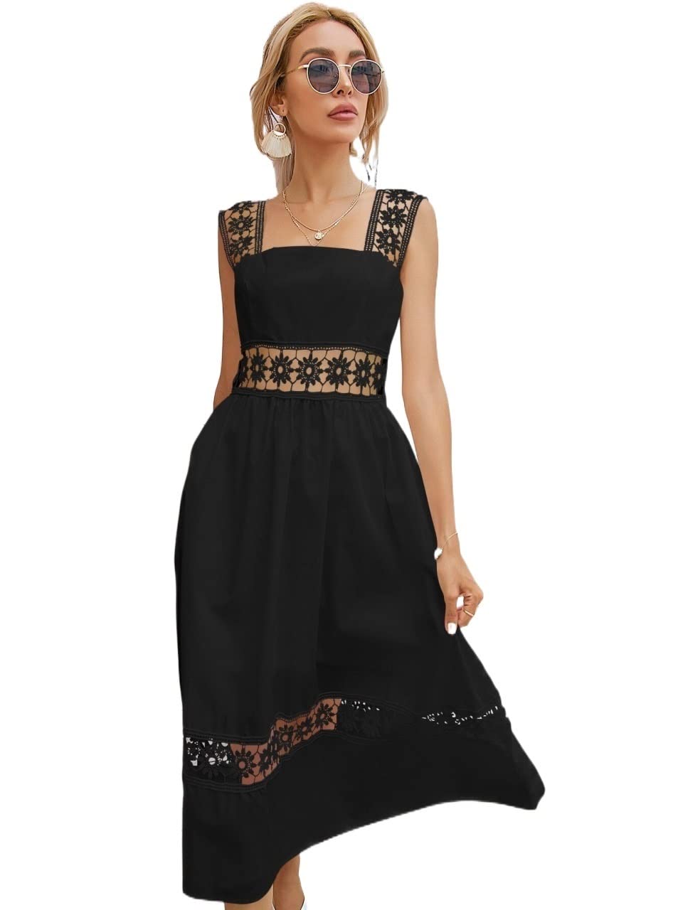 Elegant Eyelet Embroidery Zip Back Cami Summer Dress - Women's Floral Lace Sundress for Beach, Vacation & Casual Outings