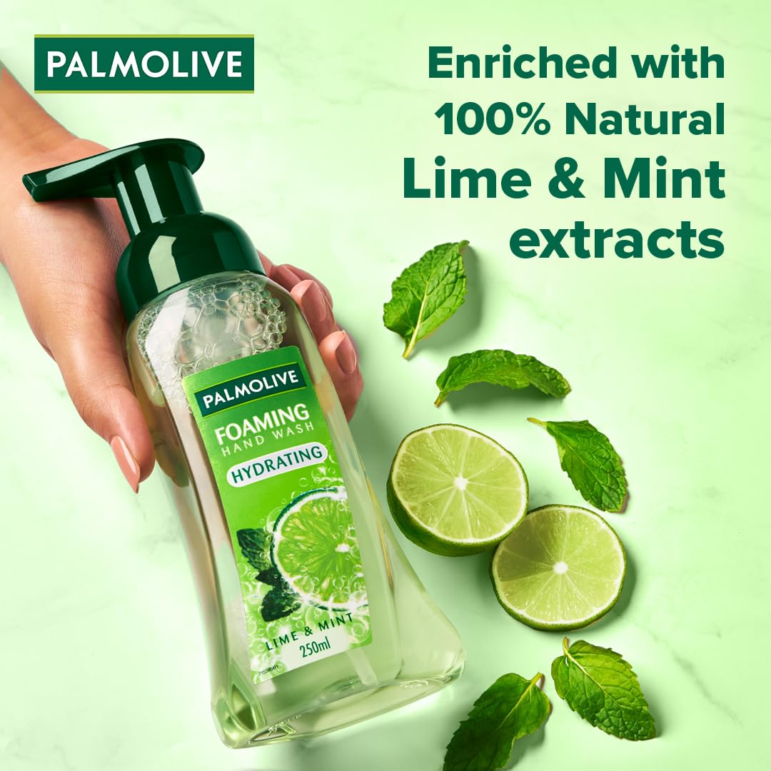 Palmolive Hydrating Foaming Hand Wash with Lime & Mint - 250ml Antibacterial Liquid Soap for Germ Removal - Refreshing Scent for Kitchen, Bathroom & Office Use