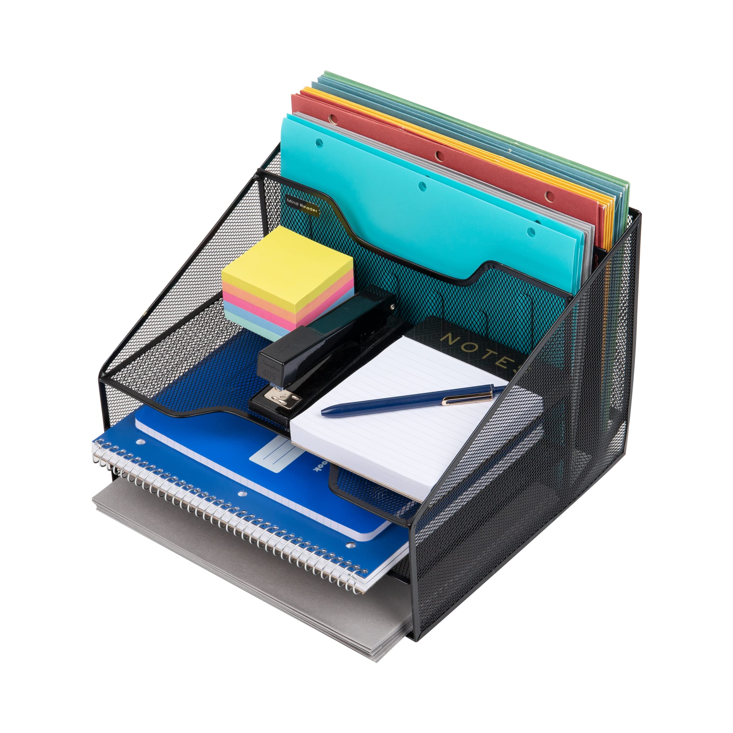 Mind Reader Metal Mesh Desktop Organizer - Vertical File Holder & Paper Trays for Office (12.5
