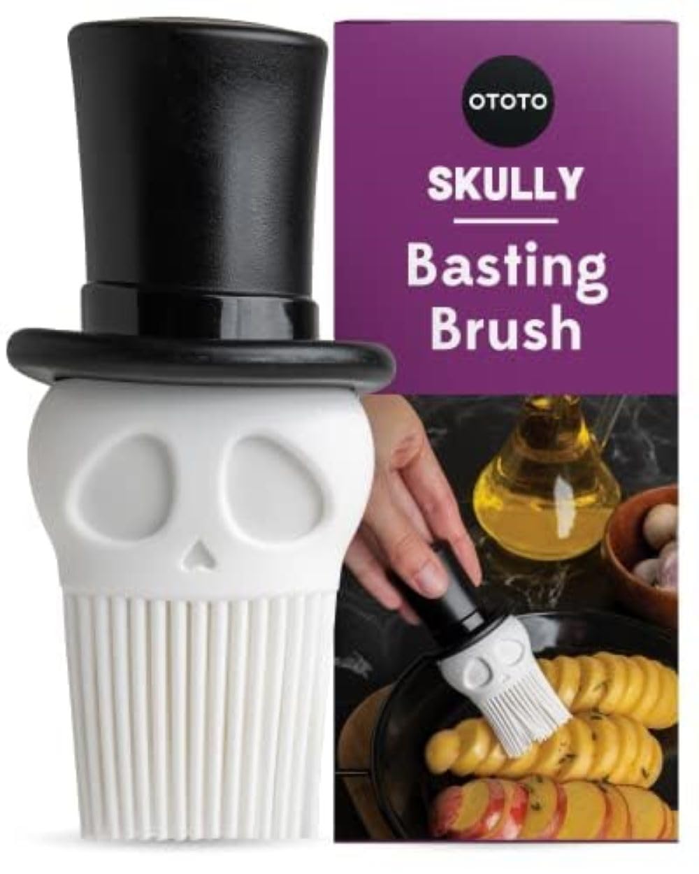 OTOTO Skully Basting Brush - Premium Silicone Cooking Brush for Baking, Grilling & Basting - Halloween Kitchen Gifts, Gothic Decor, Spooky Skull Kitchen Accessories - Perfect for Halloween Parties, Gothic Themed Kitchens & Unique Gift Ideas