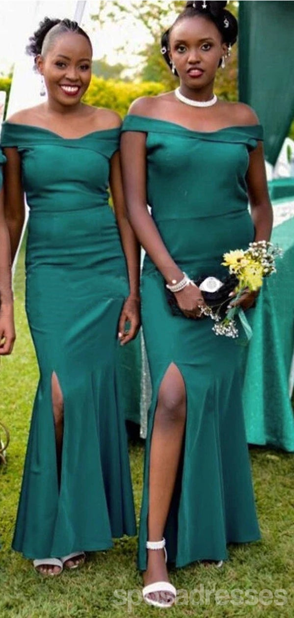 Elegant Green Mermaid Off-Shoulder Side Slit Long Bridesmaid Dress - WG1212 | Perfect for Weddings, Proms & Formal Events