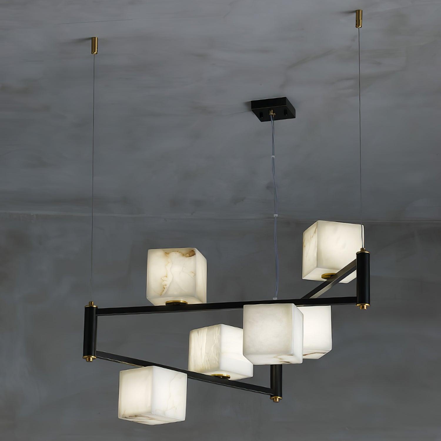 Modern Alabaster Square Box Chandelier - Elegant Ceiling Light Fixture for Dining Room, Living Room & Bedroom Lighting