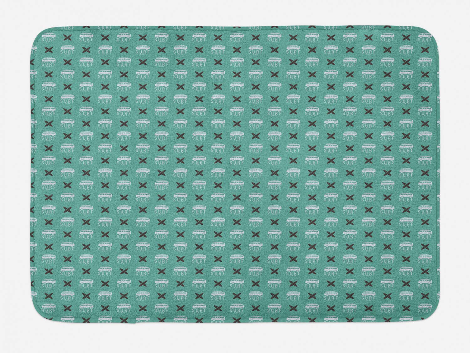 Ambesonne Non-Slip Bath Mat - Vintage Camper Van & Surfboard Retro Design, Soft Plush Bathroom Rug, 29.5
