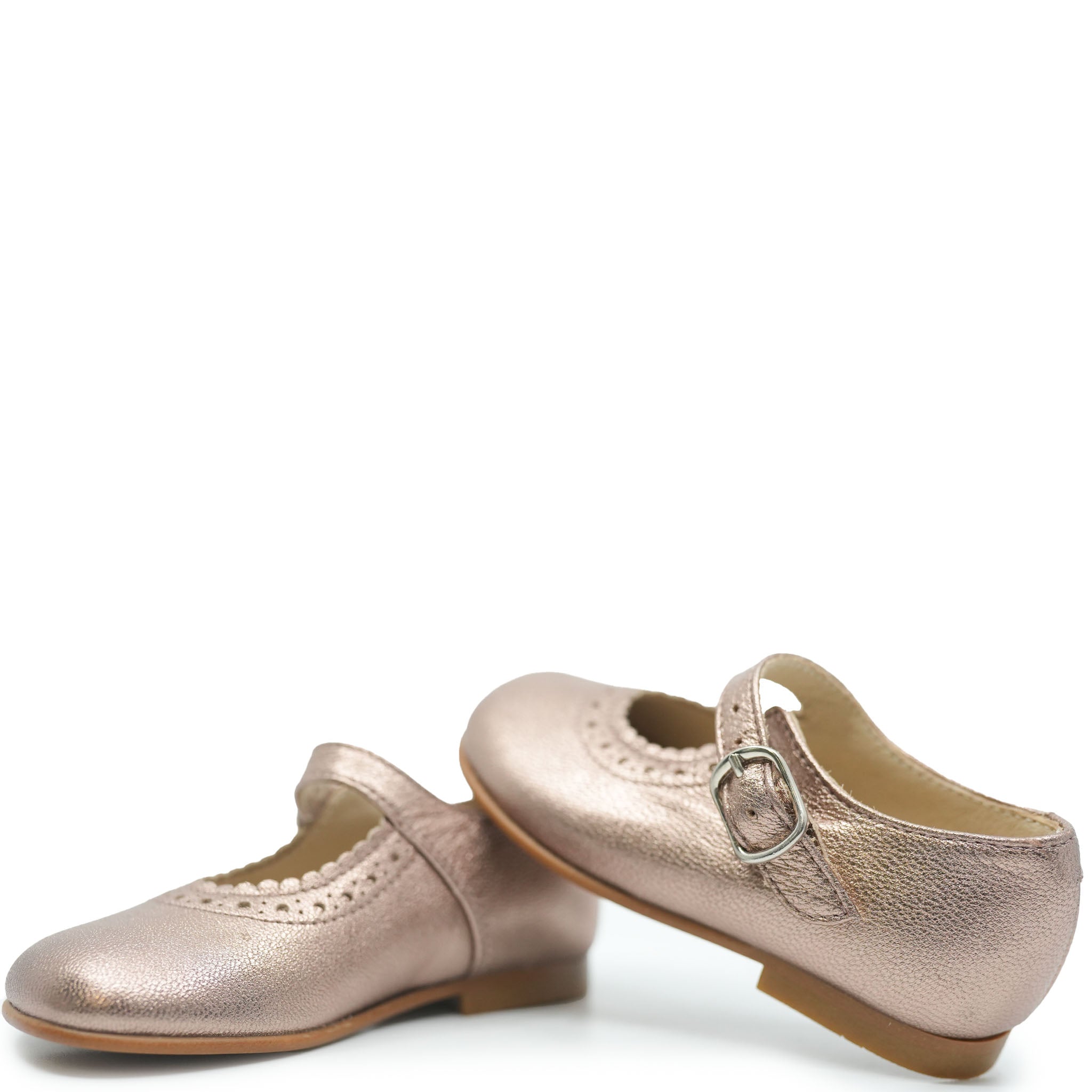 Beberlis Rose Gold Scalloped Mary Jane Flats - Women's Comfortable Dress Shoes for Work, Wedding & Party | Elegant Pointed Toe Pumps with Low Heel