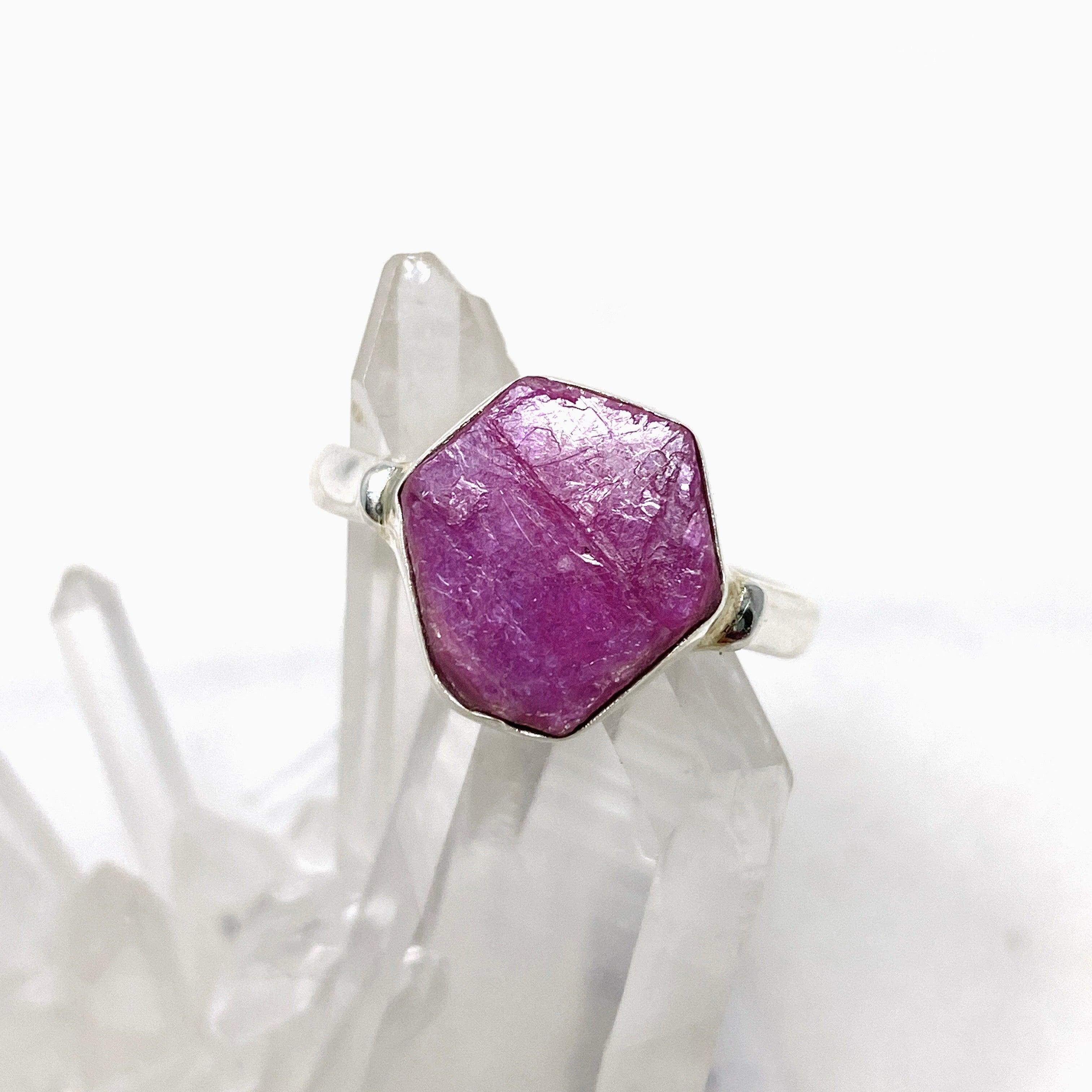 Natural Raw Ruby Hexagonal Fine Band Ring for Women - Elegant Minimalist Jewelry for Everyday Wear, Engagement, or Gift Giving