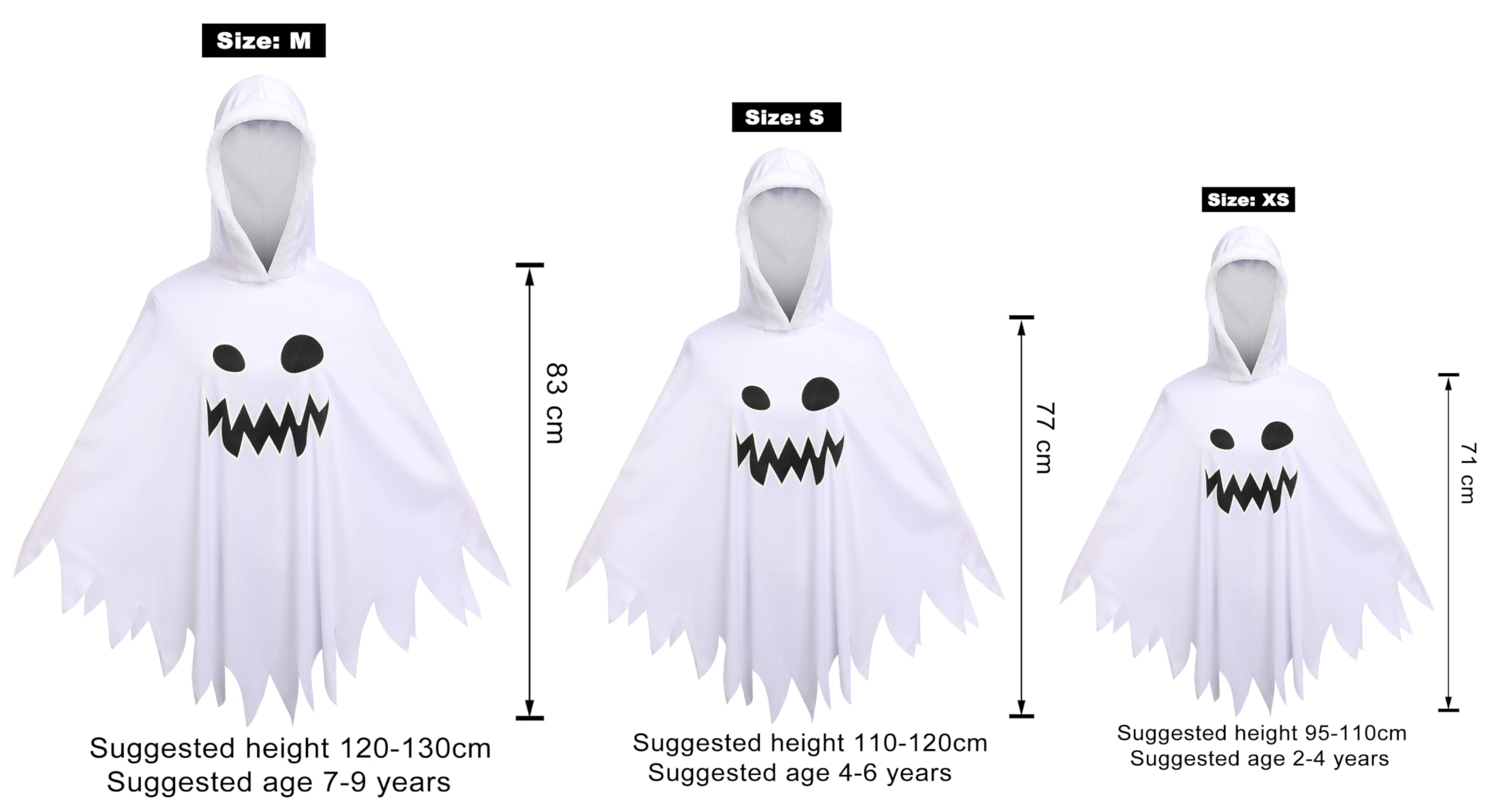 ZZOUFI Kids Ghost Costume for Halloween - White Hooded Ghost Outfit for Baby, Girl & Boy - Perfect for Trick-or-Treating, Halloween Parties & Spooky Photo Shoots