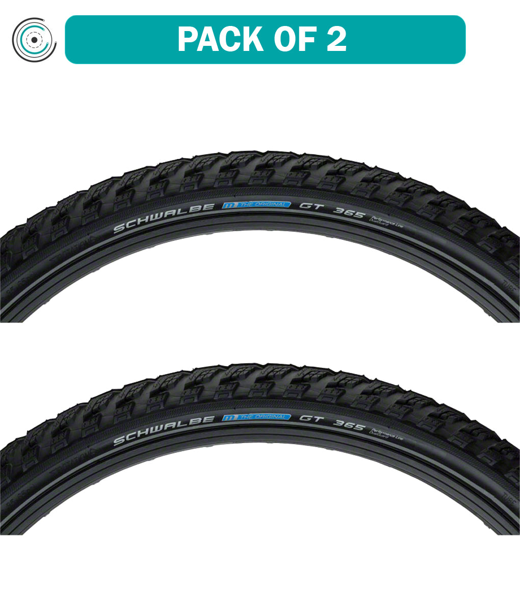 2 Pack Schwalbe Marathon GT 365 Performance Line Bike Tires - 26 x 2 Inch Clincher Wire Bead - All-Weather Commuting & Touring Bicycle Tires for Road & Trail Riding