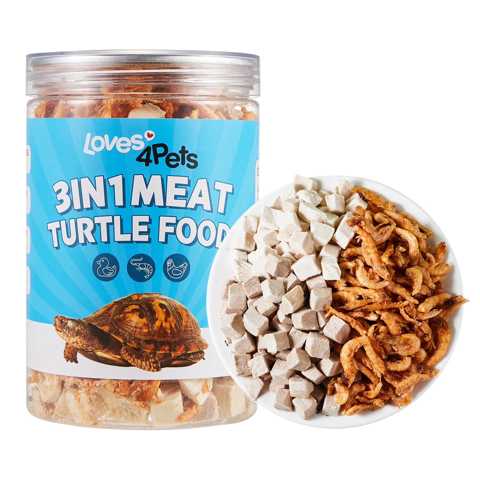 Premium Freeze-Dried Turtle Food - 3-in-1 Natural Protein Mix with Chicken, Duck & Antarctic Krill - Nutritious Treats for Box Turtles & Aquatic Turtles - Human-Grade Quality for Baby & Adult Turtles - Perfect for Daily Feeding, Treat Rewards & Nutritional Supplement