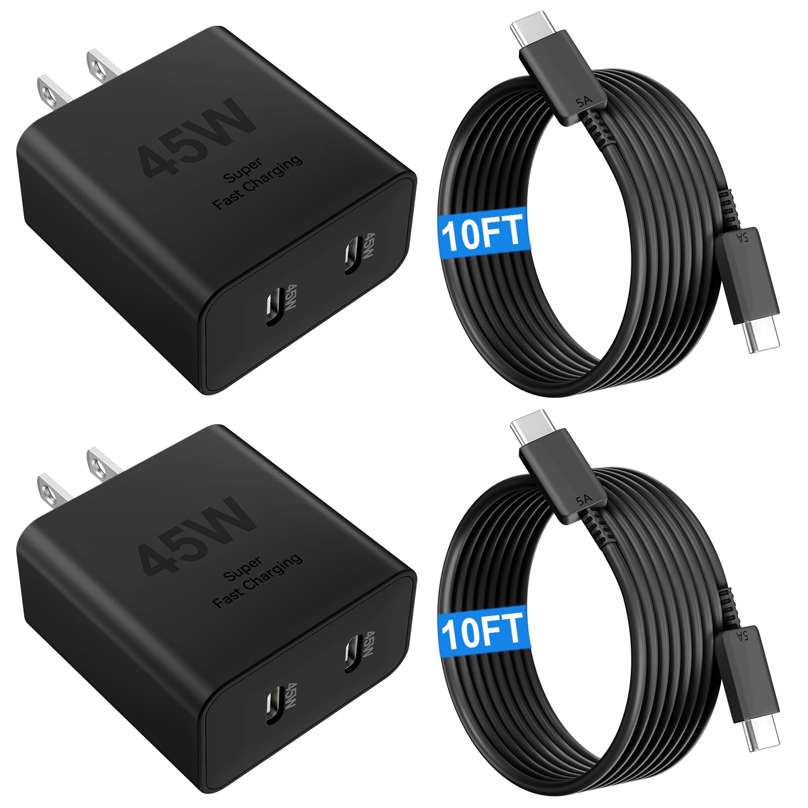 45W Fast Charger for iPhone 16 Pro Max - Dual Port USB C Super Fast Charging Block with 10FT Long Cable - Compatible with iPhone 16/16 Pro/Max/15/ProMax Plus, Samsung Galaxy & Android Phones - Perfect for Home, Office & Travel Charging