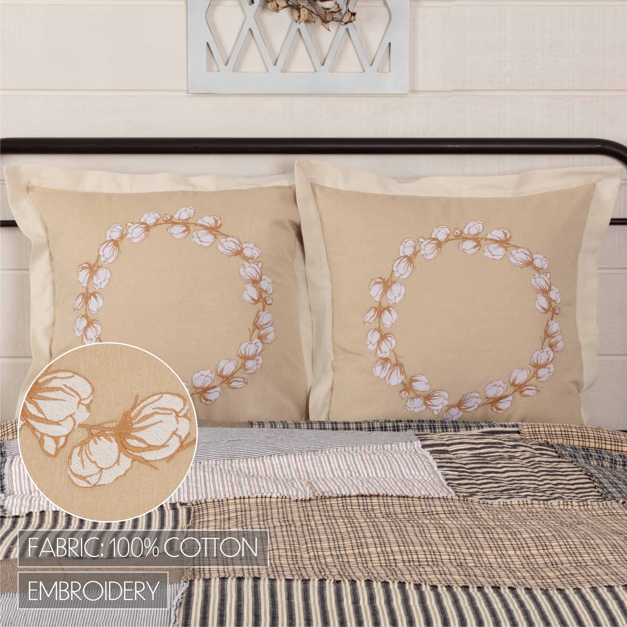 VHC Brands Ashmont Soft Cotton Pillow Sham Cover - Farmhouse Style Decorative Cushion Case for Sofa, Couch & Bed - Perfect for Living Room, Bedroom & Home Decor