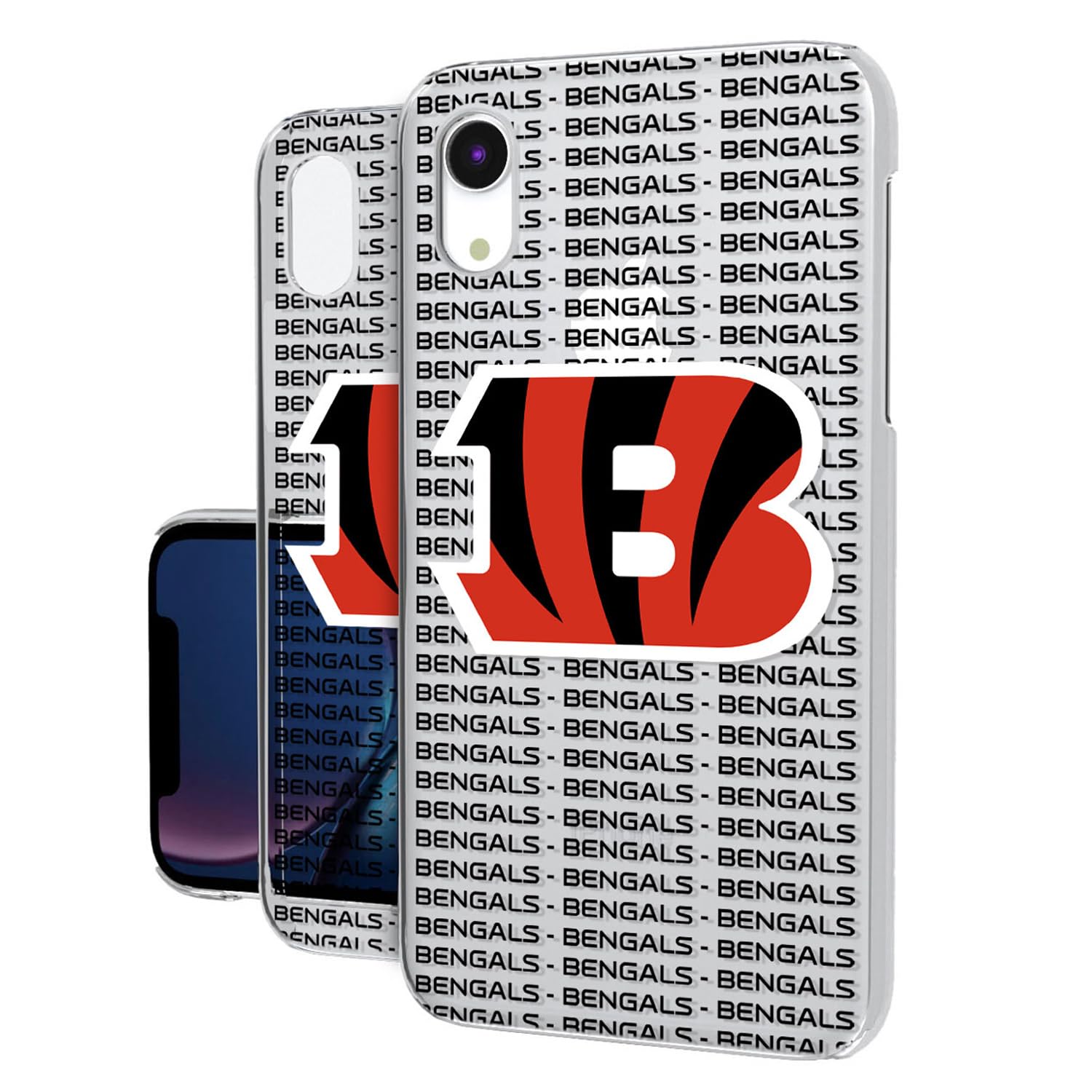 Cincinnati Bengals iPhone Clear Case with Text Backdrop Design - Perfect for NFL Fans, Game Days & Showcasing Team Spirit