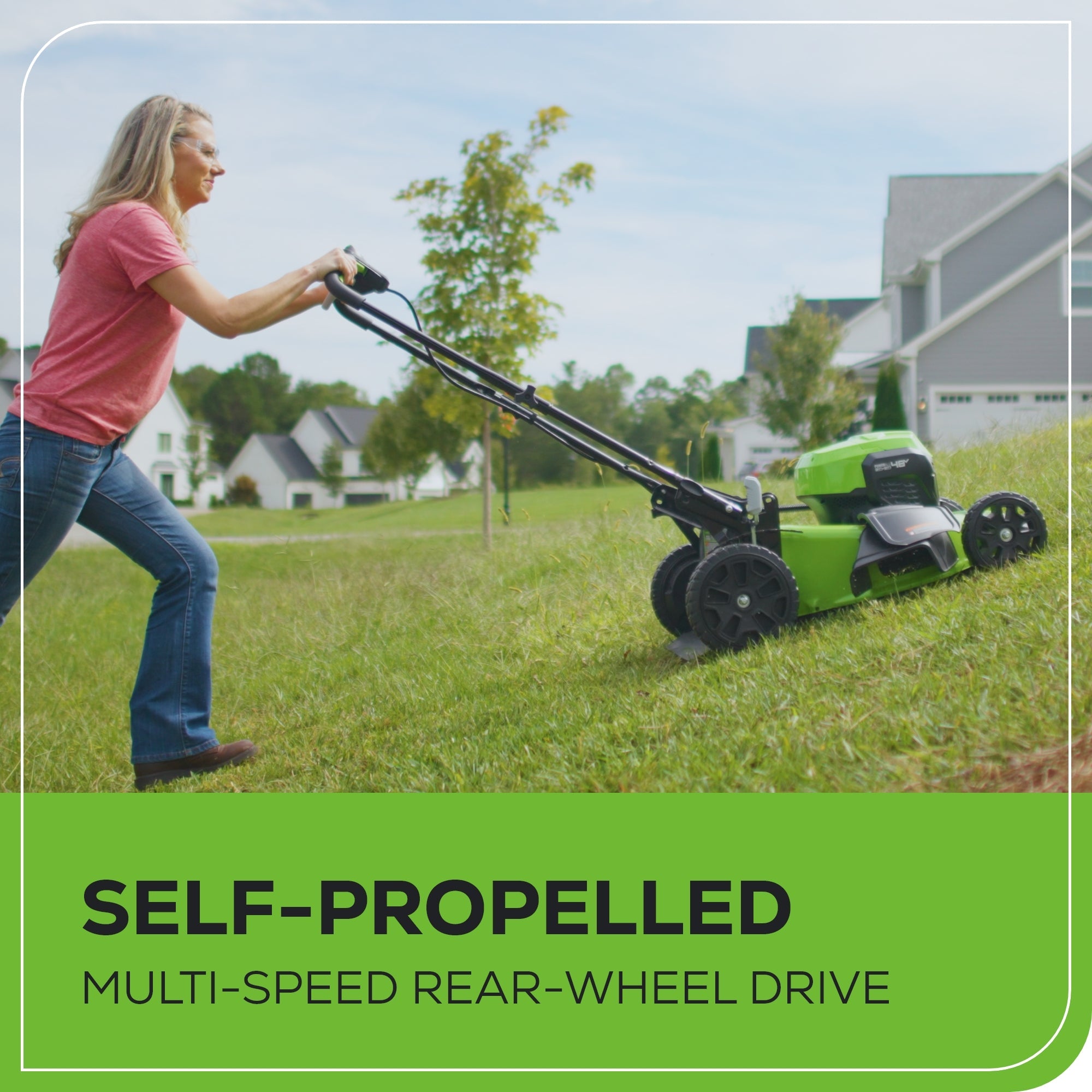 48V (2x24V) 21-Inch Cordless Self-Propelled Lawn Mower with 5.0Ah Battery & Charger Combo Kit - Perfect for Large Yards and Tough Grass Cutting
