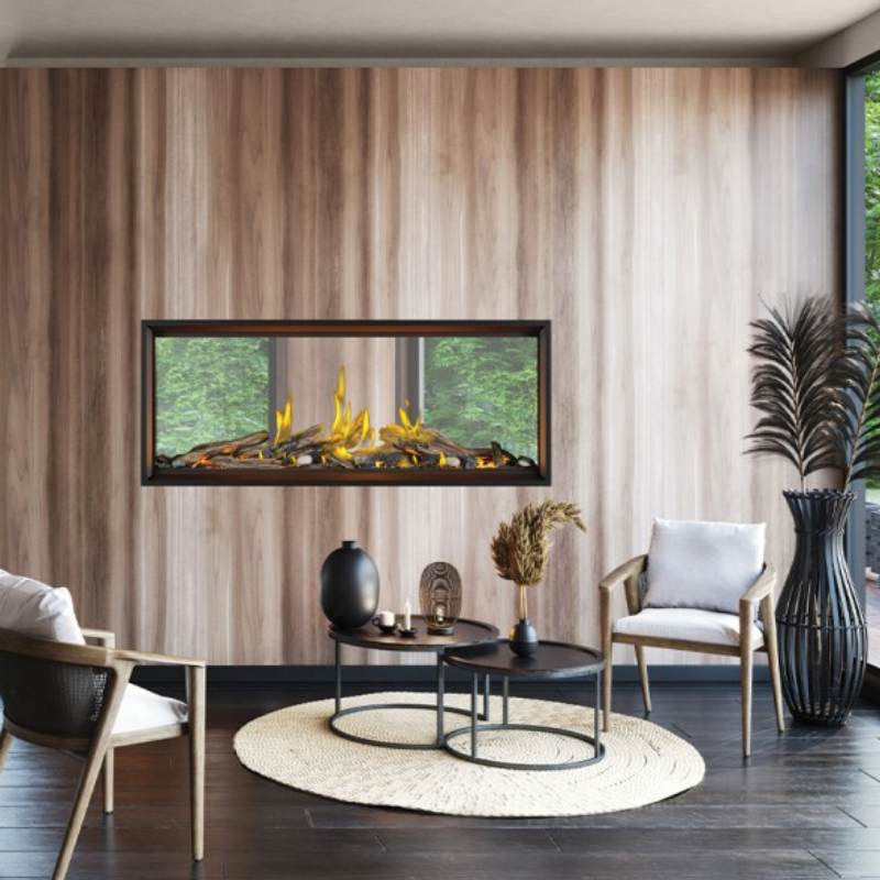 Napoleon 74-Inch Tall Vector See-Through Direct Vent Linear Gas Fireplace with Realistic Luminous Logs - Perfect for Modern Living Rooms, Patios, and Outdoor Entertainment Spaces