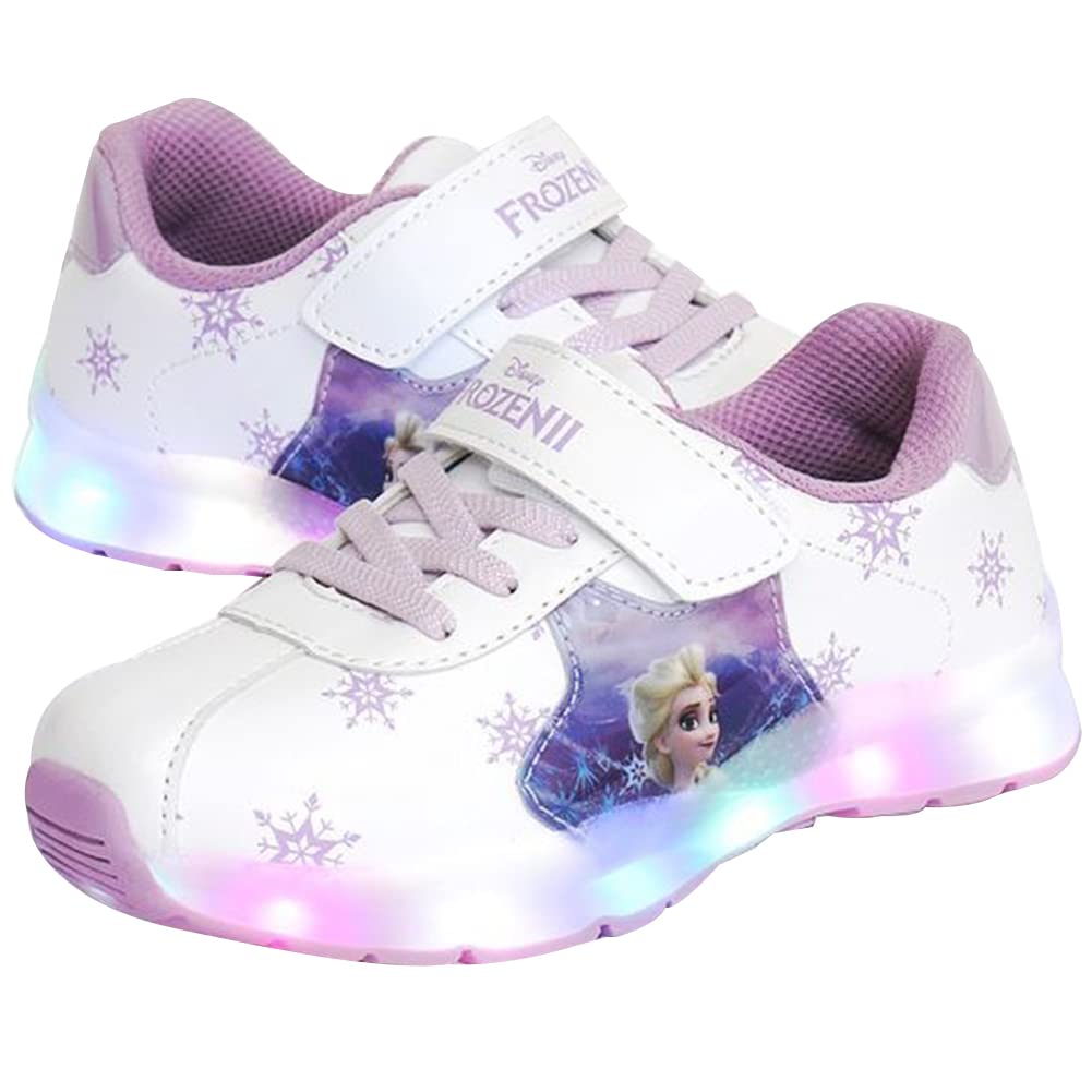 JOAH Store Frozen 2 Elsa & Anna LED Light Up Sneakers for Girls - Glow in Dark Princess Shoes (White & Purple) | Perfect for Birthday Gifts, Cosplay & Disney Theme Parties