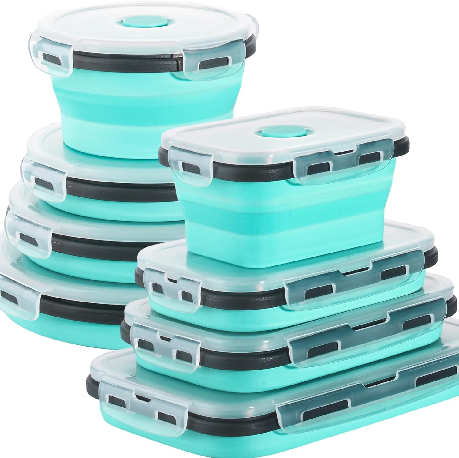 8 Pack Collapsible Food Storage Containers with Lids - Reusable Silicone Collapsible Bowls for Camping, RV, Travel Trailer, Picnic & Meal Prep (Mixed Sizes) - Space Saving Kitchen & Outdoor Storage Solution