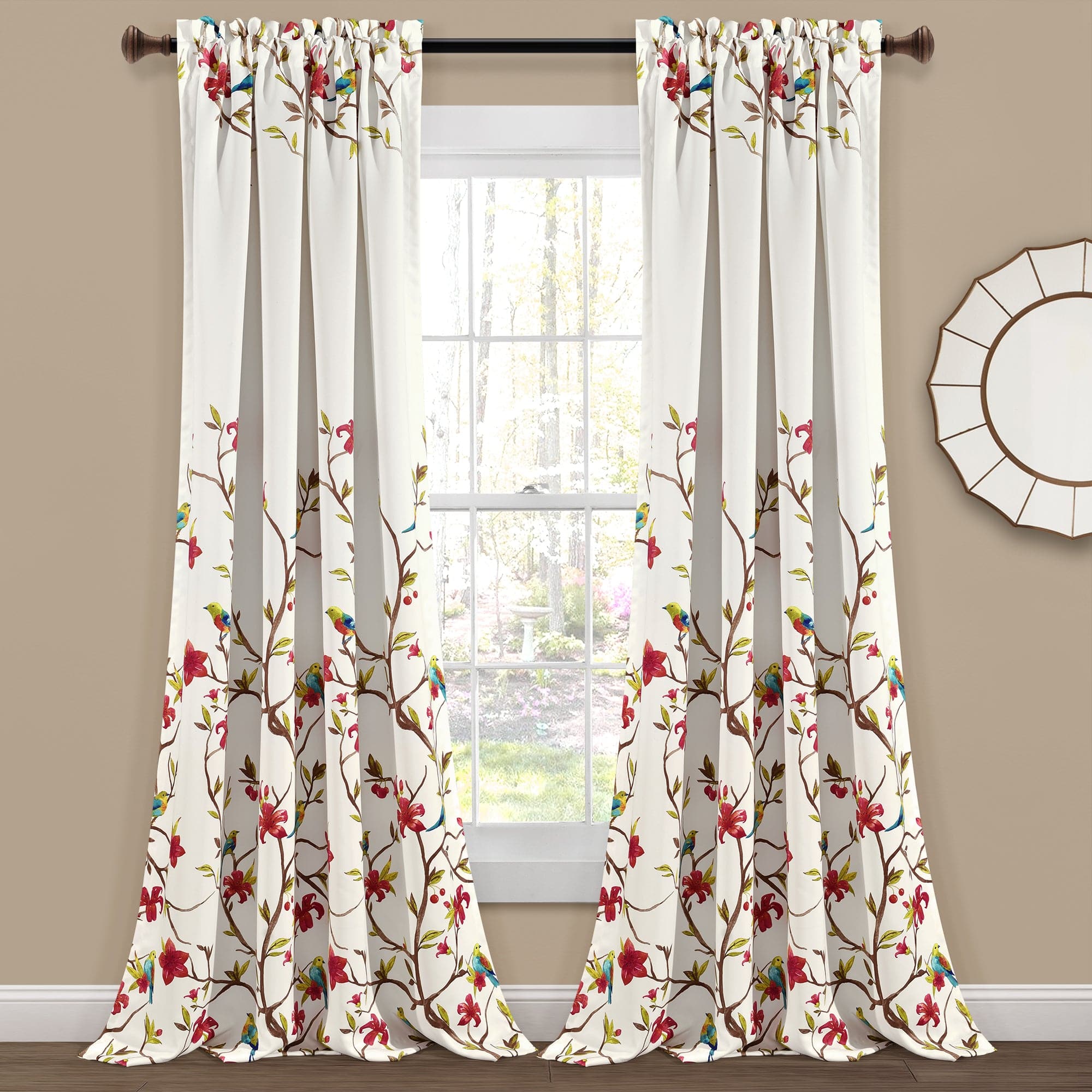 Neela Birds Light Filtering Window Curtain Panel Set - Soft Sheer Drapes for Living Room, Bedroom & Nursery - UV Protection & Privacy