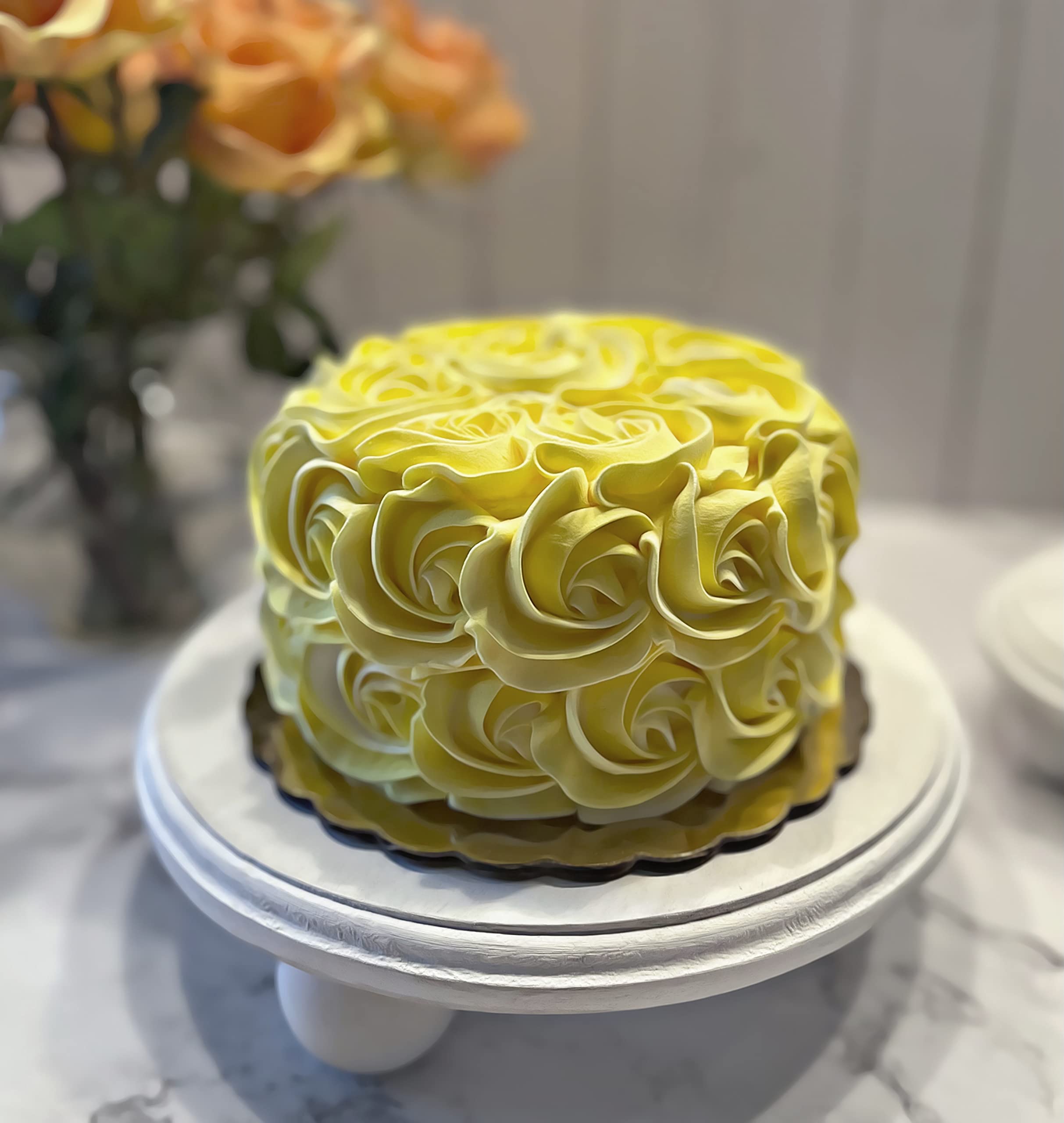 Dezicakes Handmade Fake Cake - Yellow Rosette Artificial Cake for Wedding, Birthday & Party Decorations | Realistic Fake Cake for Display & Photography