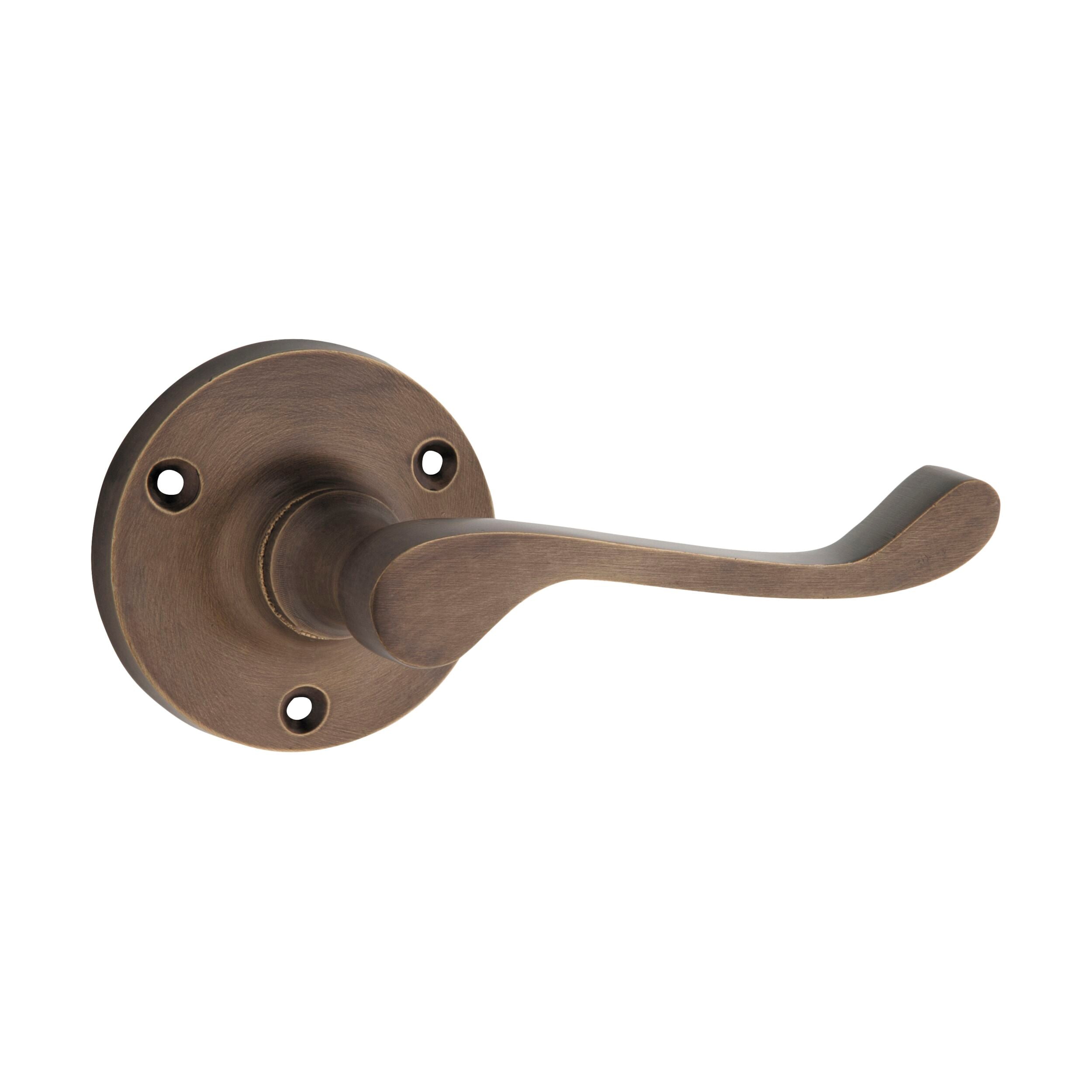 Victorian Style Door Lever Set - Antique Brass Round Rose Design (D63xP58mm) for Classic & Vintage Home Decor - Perfect for Interior Doors, Bedrooms, and Historic Renovations