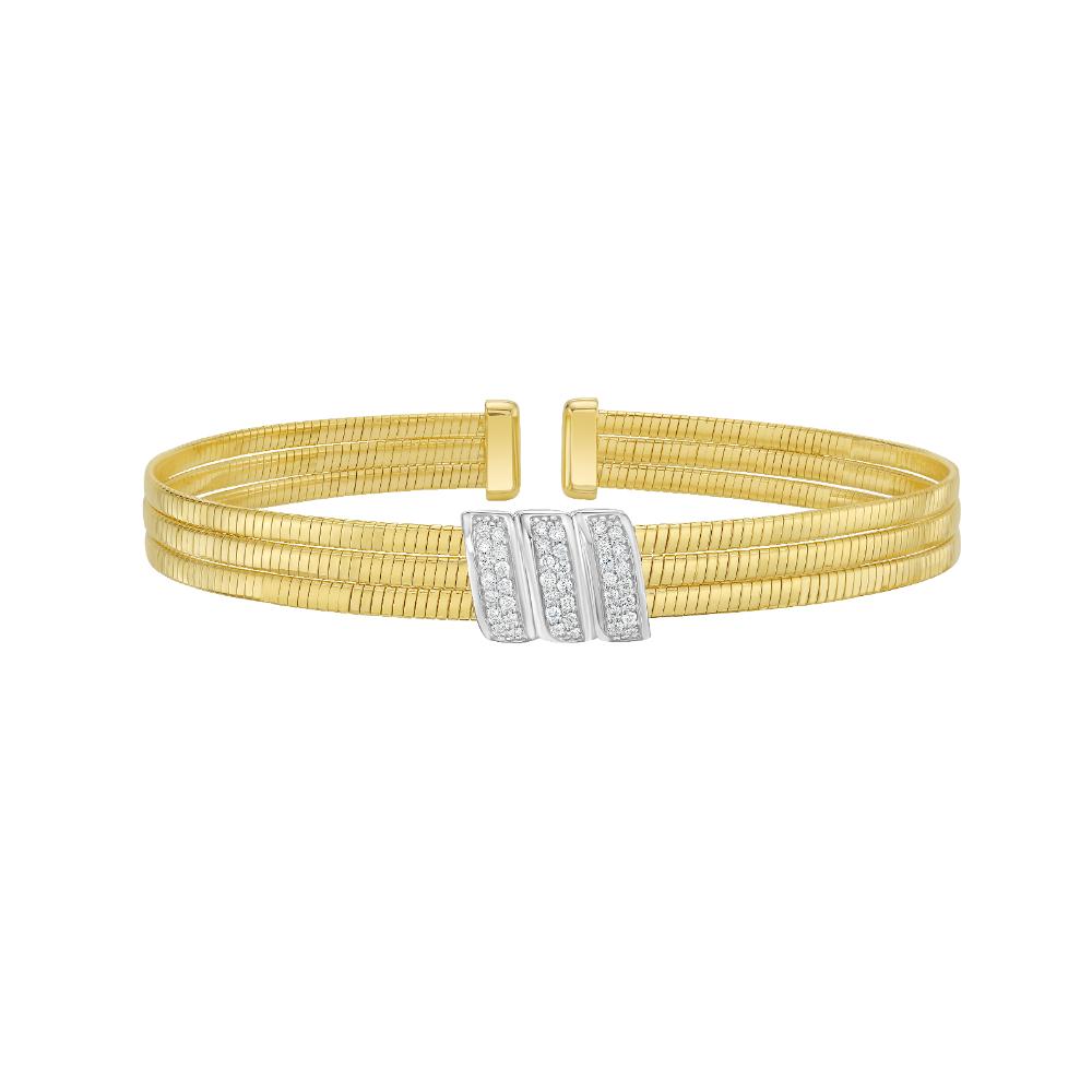 14K Gold 0.21ct Diamond Omega Triple Cuff Bracelet for Women - Elegant Jewelry Gift for Anniversary, Wedding & Special Occasions